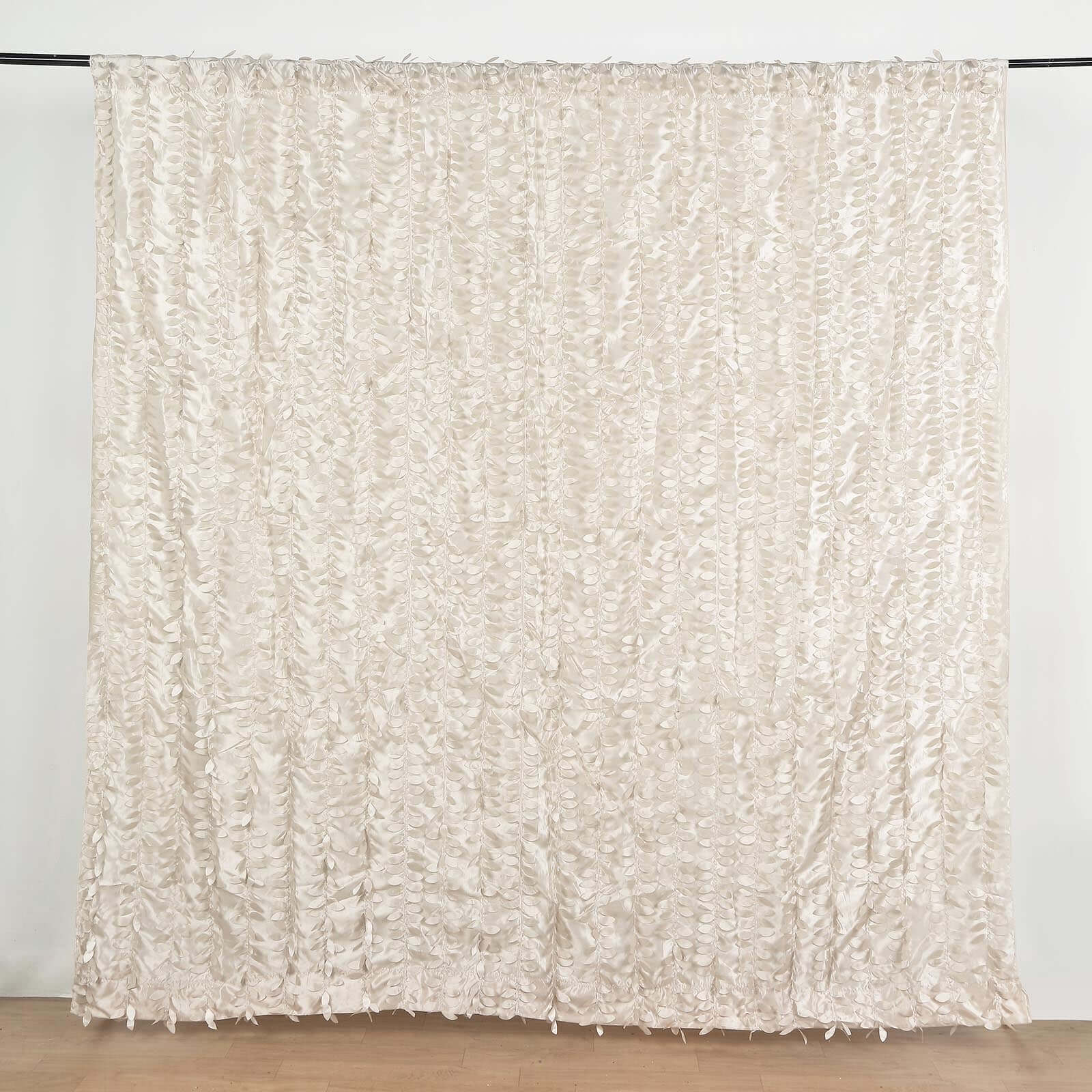 8ftx8ft Beige 3D Leaf Petal Taffeta Event Curtain Drapes, Backdrop Event Panel With Rod Pocket