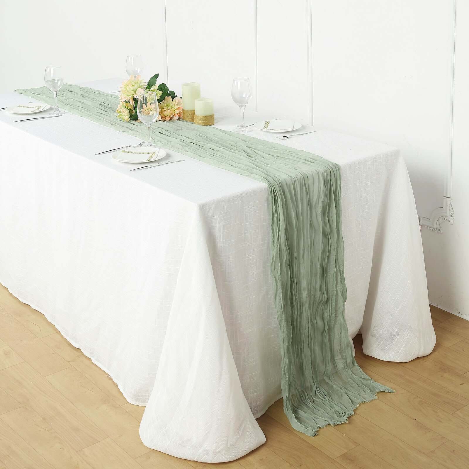 Gauze Cheesecloth 10ft Table Runner Sage Green - Rustic Boho Style