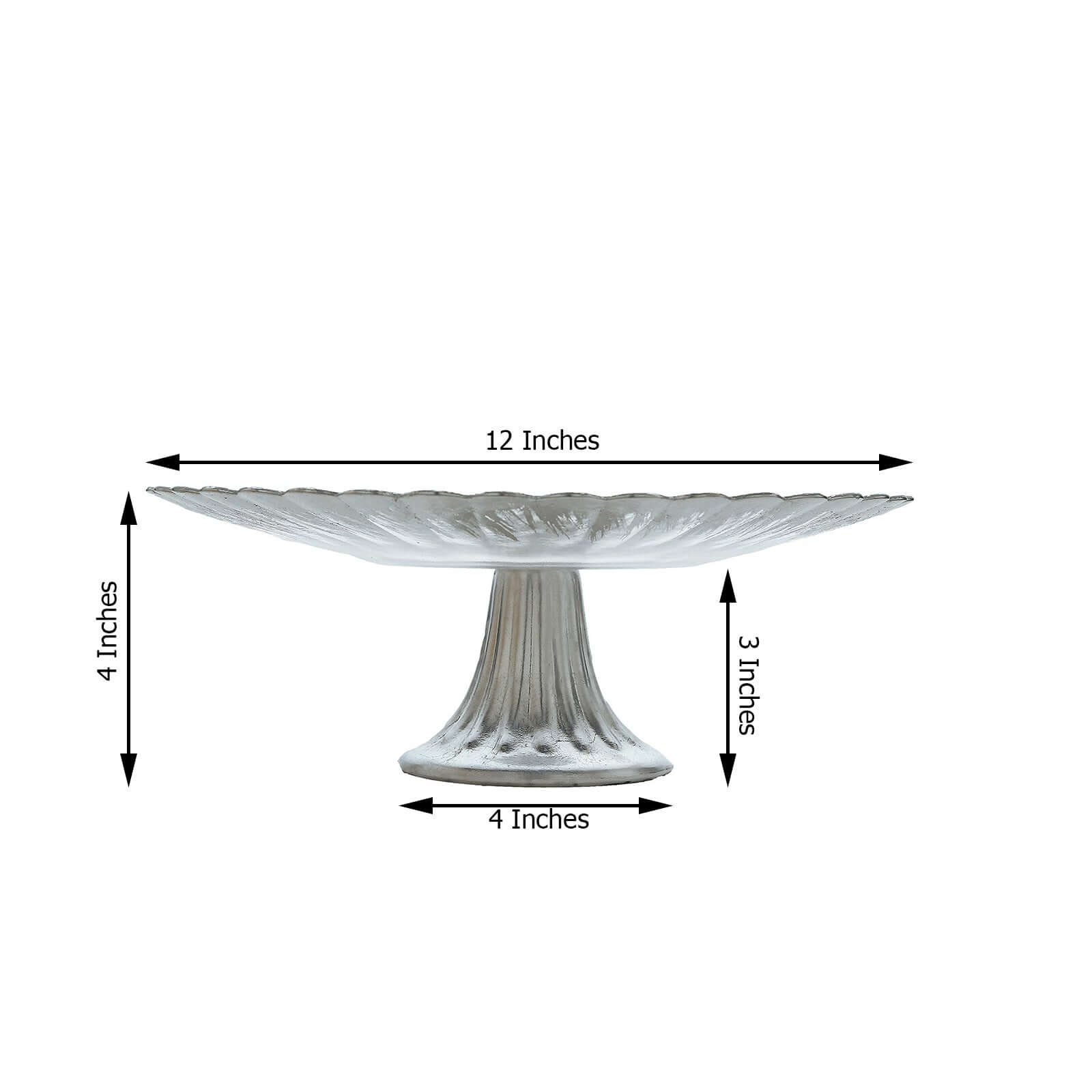 Glass Pedestal Cake Stand Wavy Edge Design Silver - Cupcake Holder and Dessert Display Plate 12