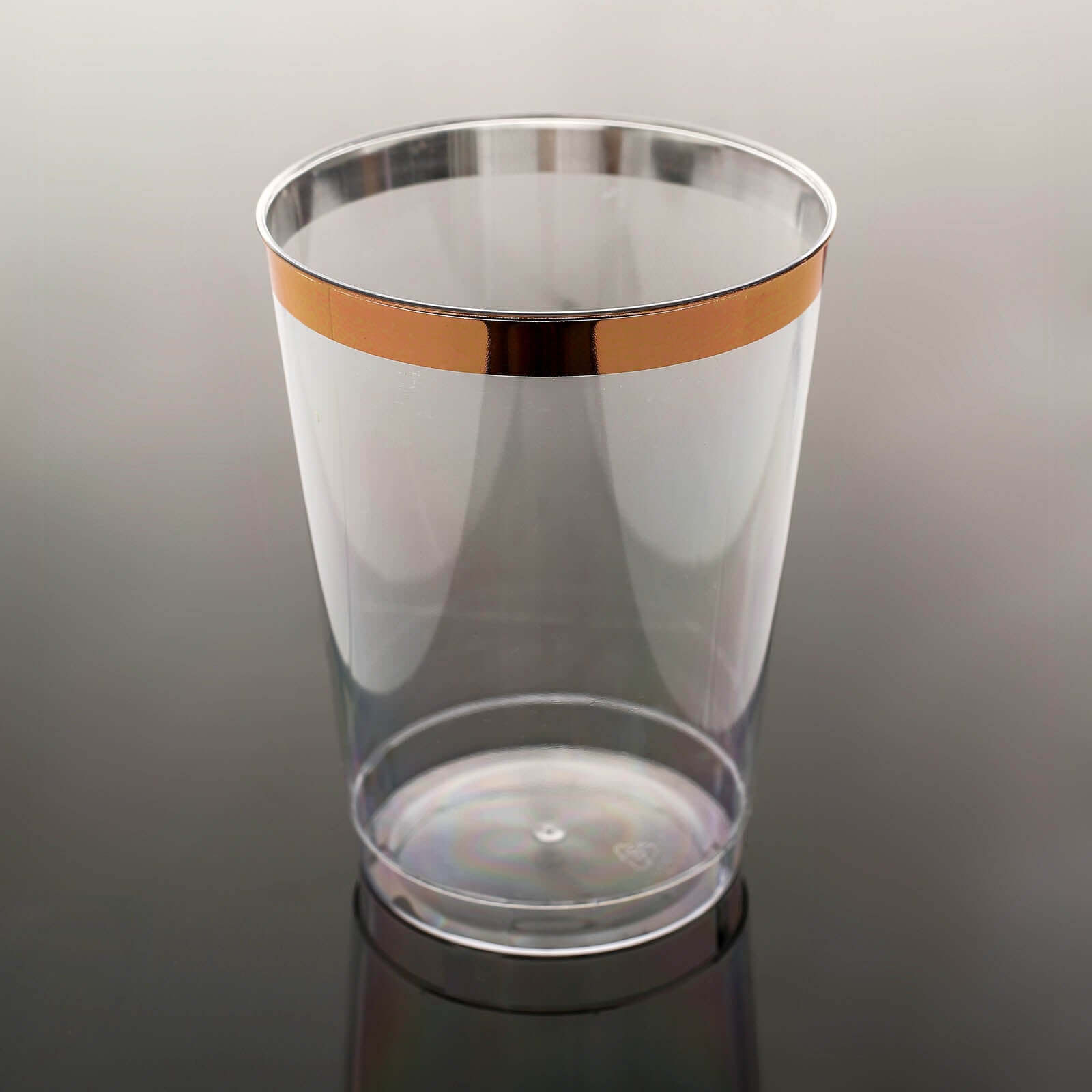 12-Pack Plastic Party Cups Clear with Rose Gold Rim - Durable Disposable Tumblers for Banquets & Special Occasions 10oz