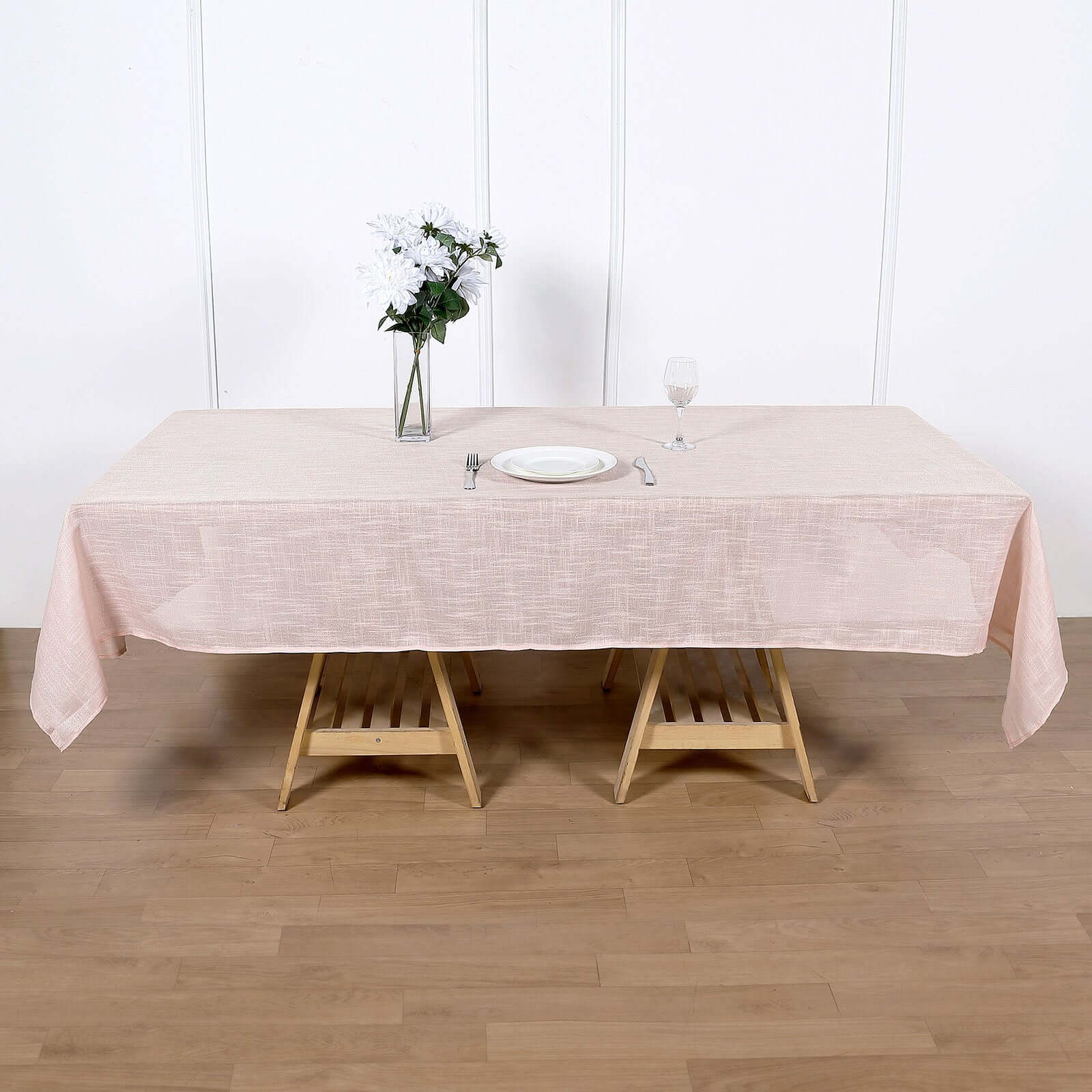 Faux Linen 60x102 Rectangular Tablecloth Blush - Slubby Textured & Wrinkle Resistant Table Cover