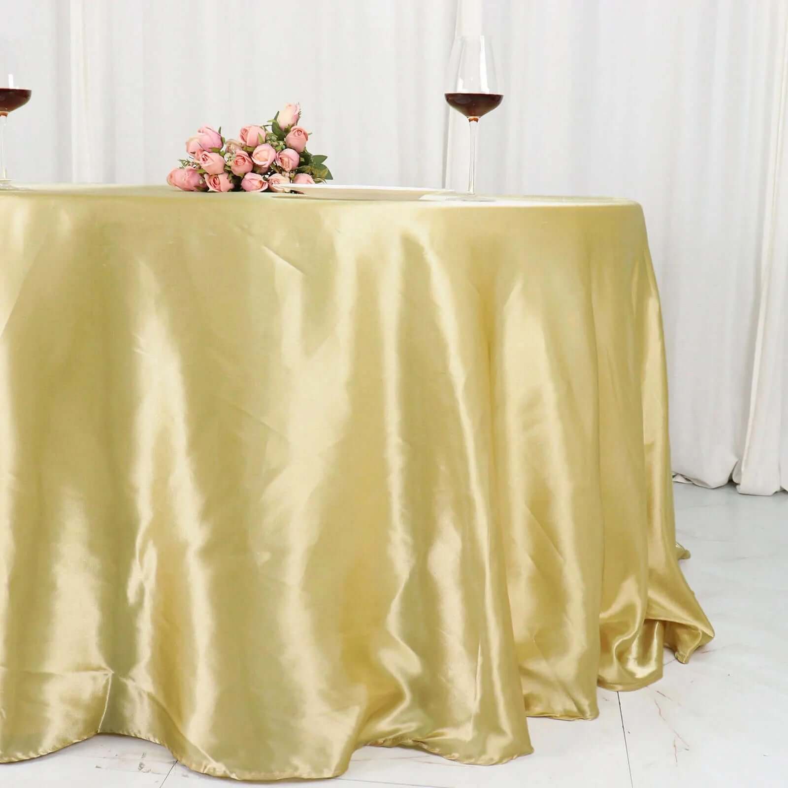 Satin 132 Round Tablecloth Champagne - Stylish Seamless Table Cover