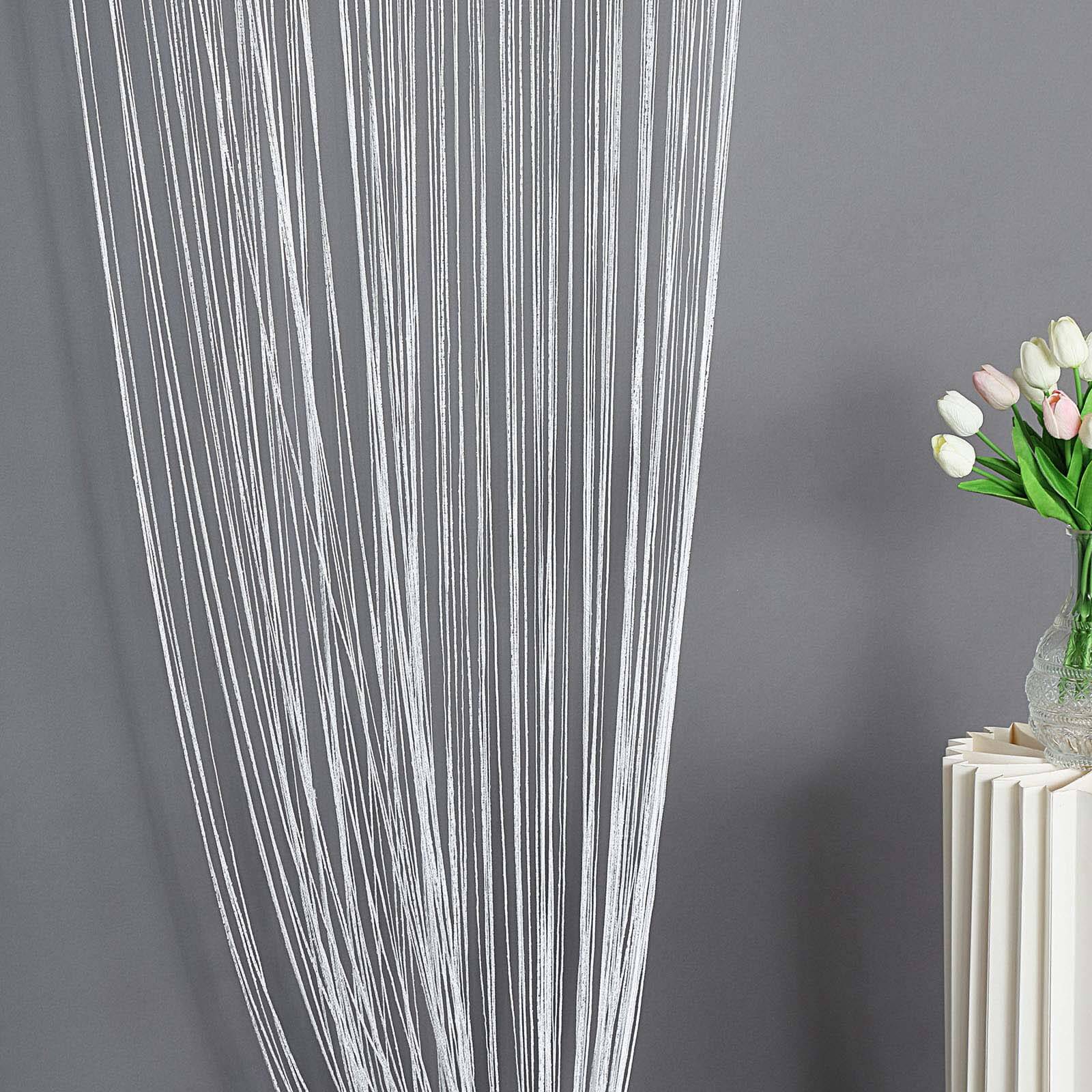 3ftx8ft White Silver Silk Tassel String Curtains, Decorative Room Divider Panels