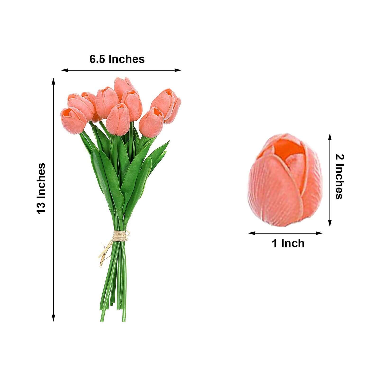 10 Stems 13 Coral Real Touch Artificial Foam Tulip Flower Bouquets