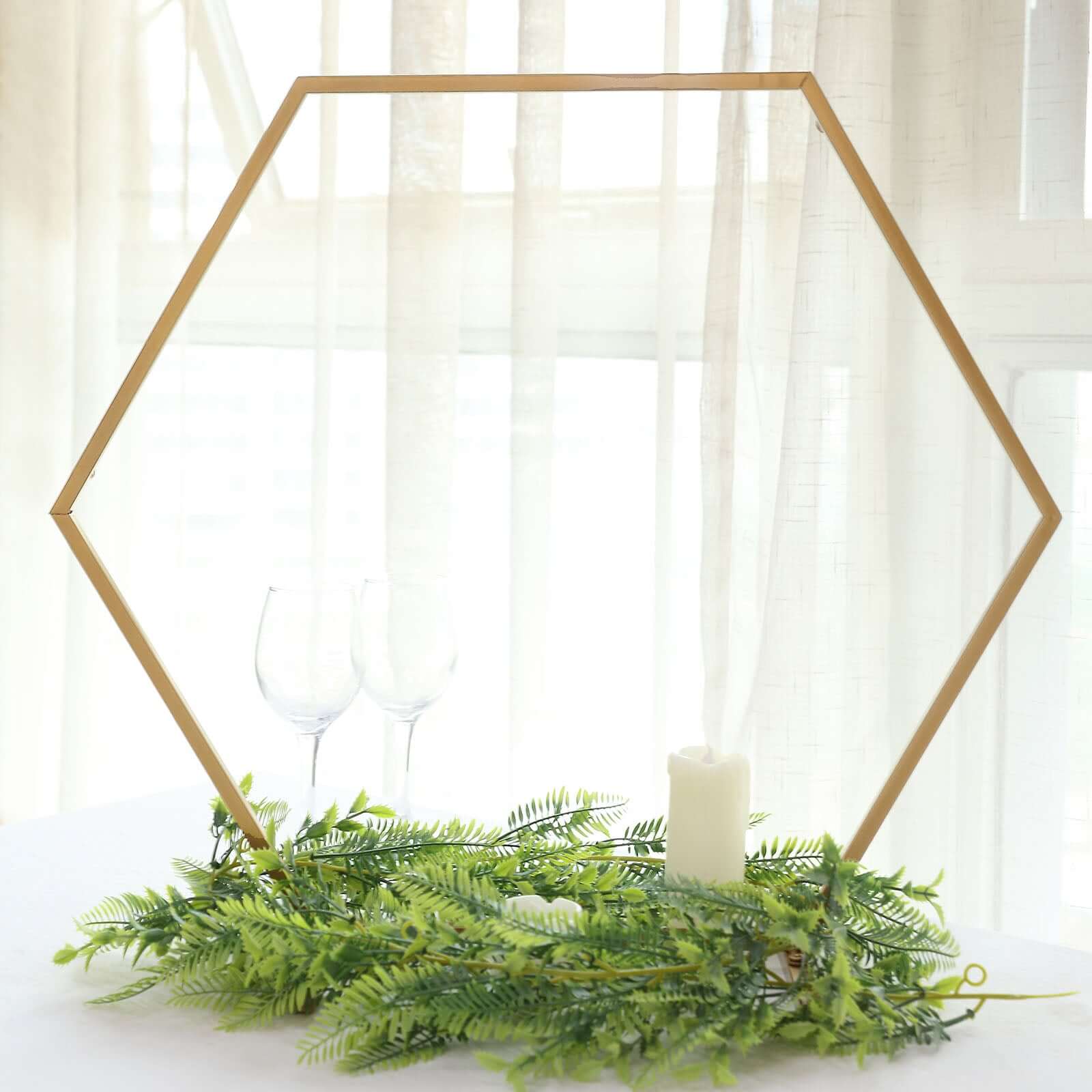 Hexagon Wedding Arch Table Centerpiece Metal Gold - Self-Standing Geometric Flower Balloon Stand 21