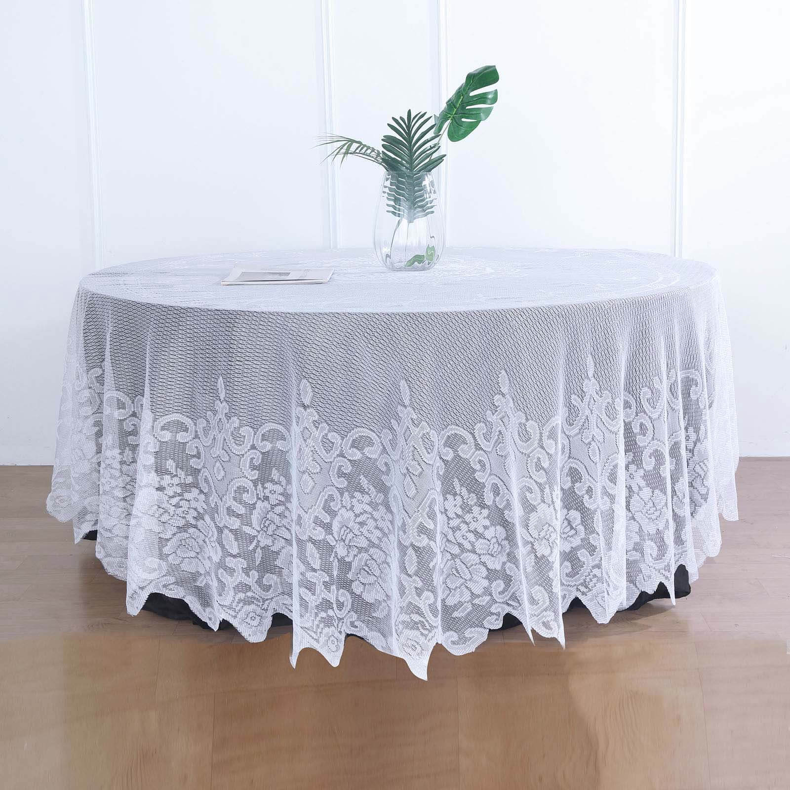 Lace 108 Round Tablecloth White - Premium Design for Formal Table Settings