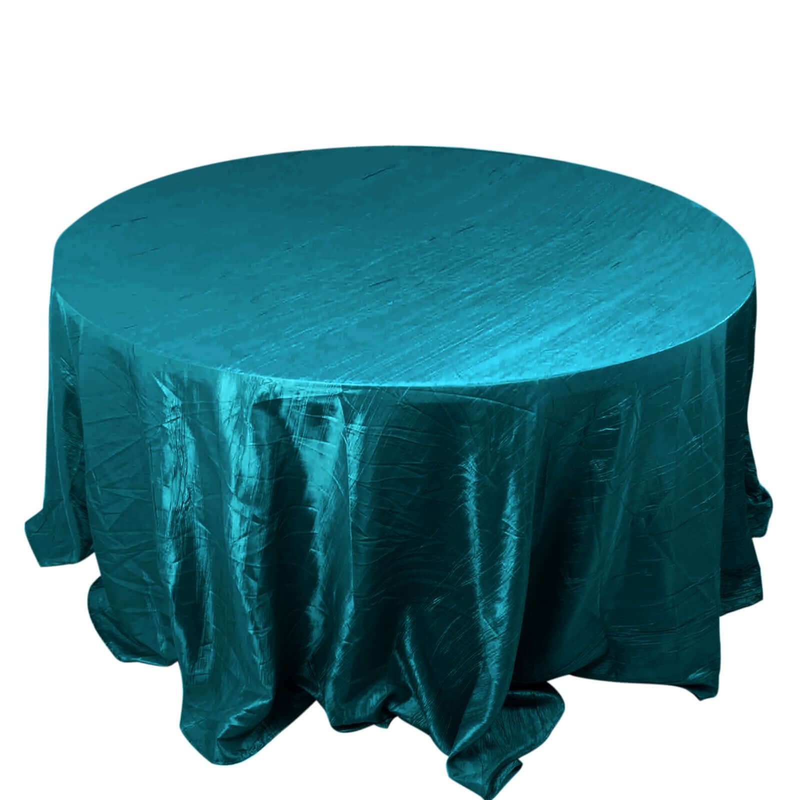 Taffeta 132 Round Tablecloth Peacock Teal - Seamless Accordion Crinkle Table Cover