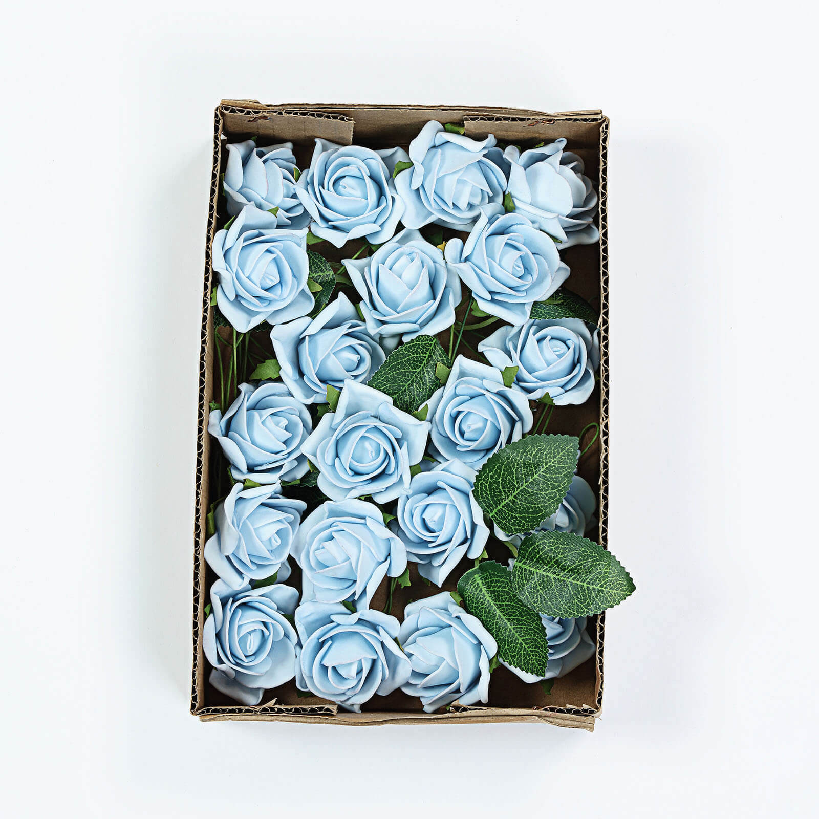 24 Roses 2 Dusty Blue Artificial Foam Flowers With Stem Wire and Leaves