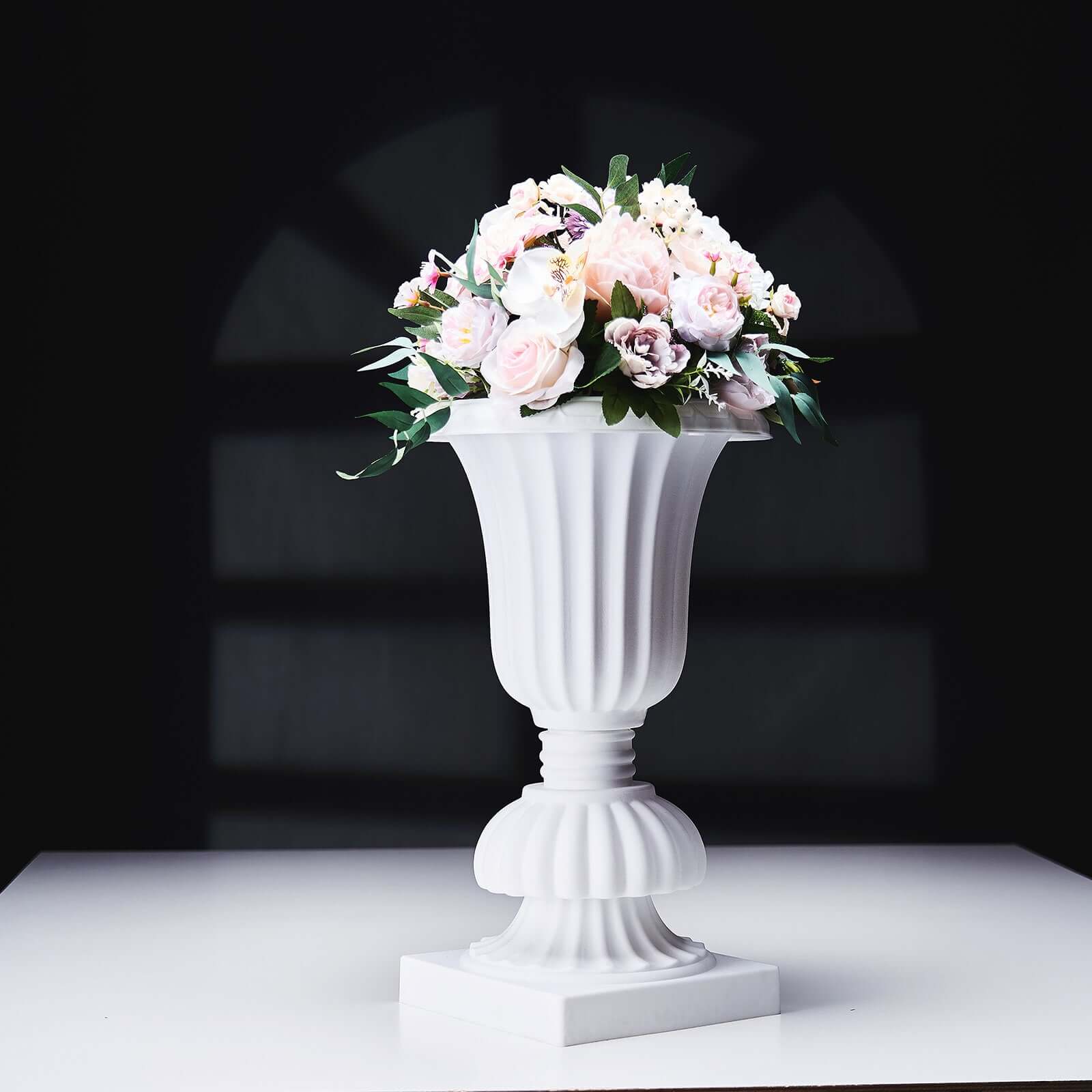 2 Pack 20 White Urn Planter, Floral Pedestal Flower Pot Plant Stand - PVC