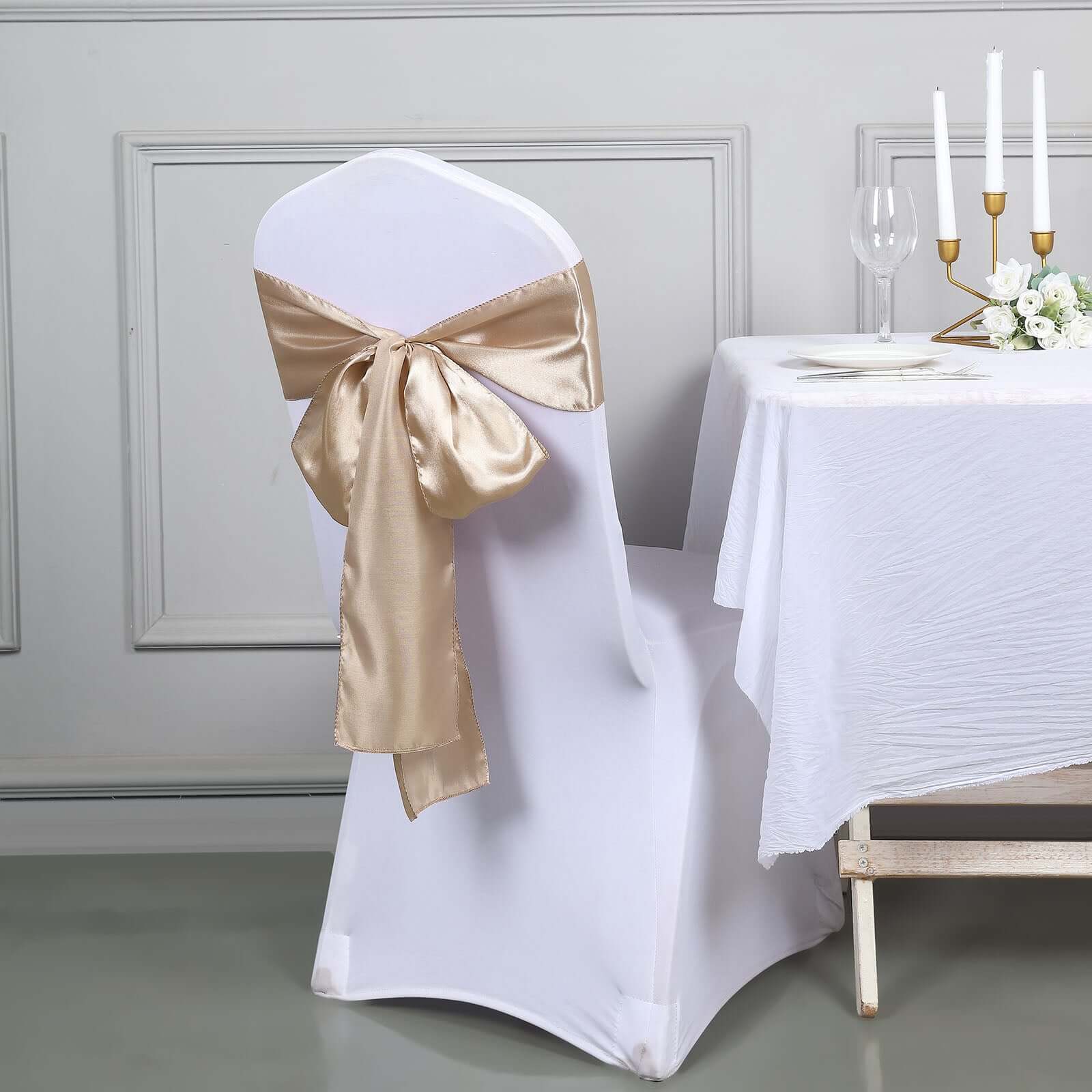 5 Pack Satin Chair Sashes Nude - Durable Chair Bows with Shiny Finish 6x106