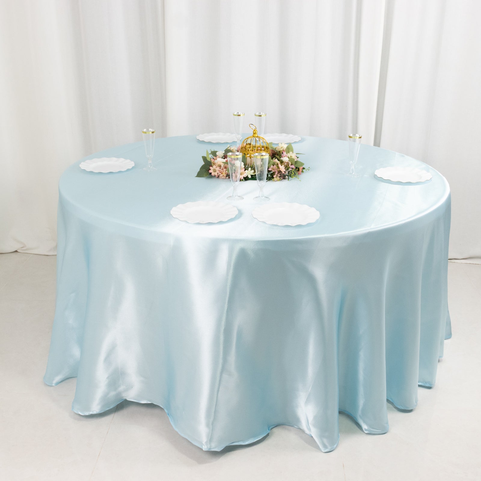 Satin 120 Round Tablecloth Light Blue - Stylish Seamless Table Cover