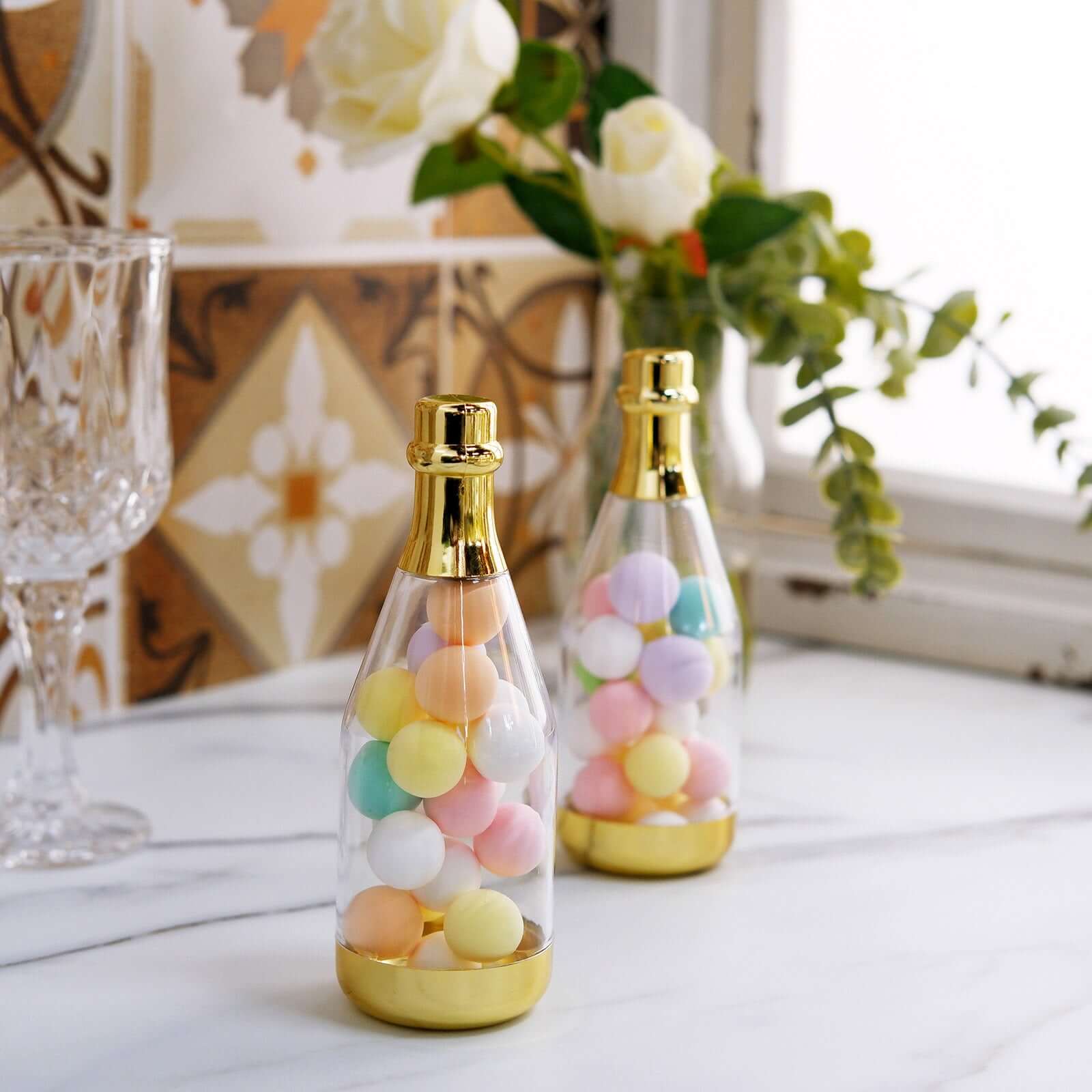 12-Pack Fillable Mini Champagne Bottle Candy Container Clear Gold - Unique Candy Treat Favor Containers 6