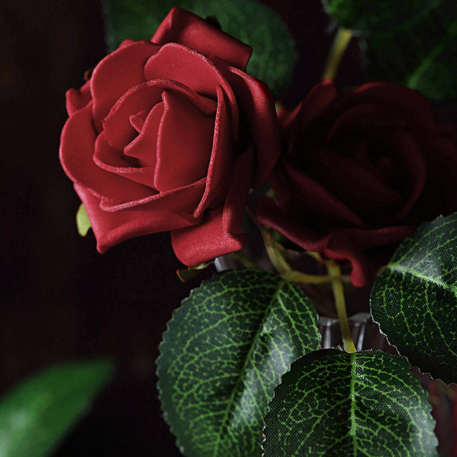 24 Roses 2 Red Artificial Foam Flowers With Stem Wire and Leaves