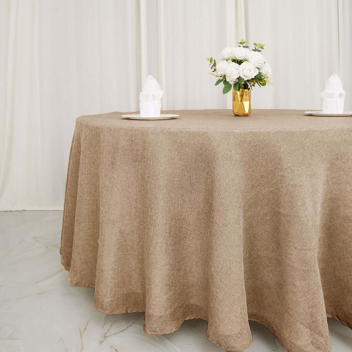 Faux Burlap Jute 120 Round Tablecloth Natural - Rustic Seamless Event Table Linen