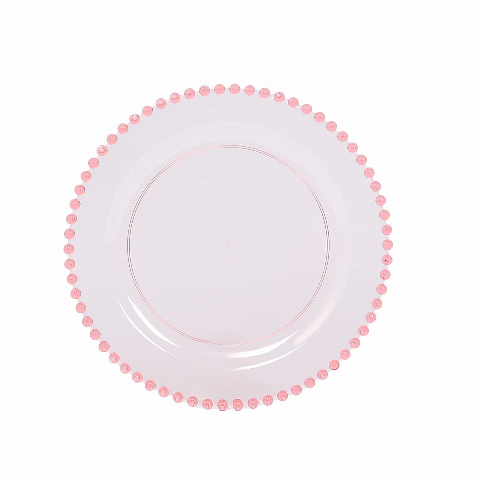 10-Pack Plastic 8 Round Appetizer Dessert Plates in Transparent Blush with Beaded Rim - Disposable Salad Plates