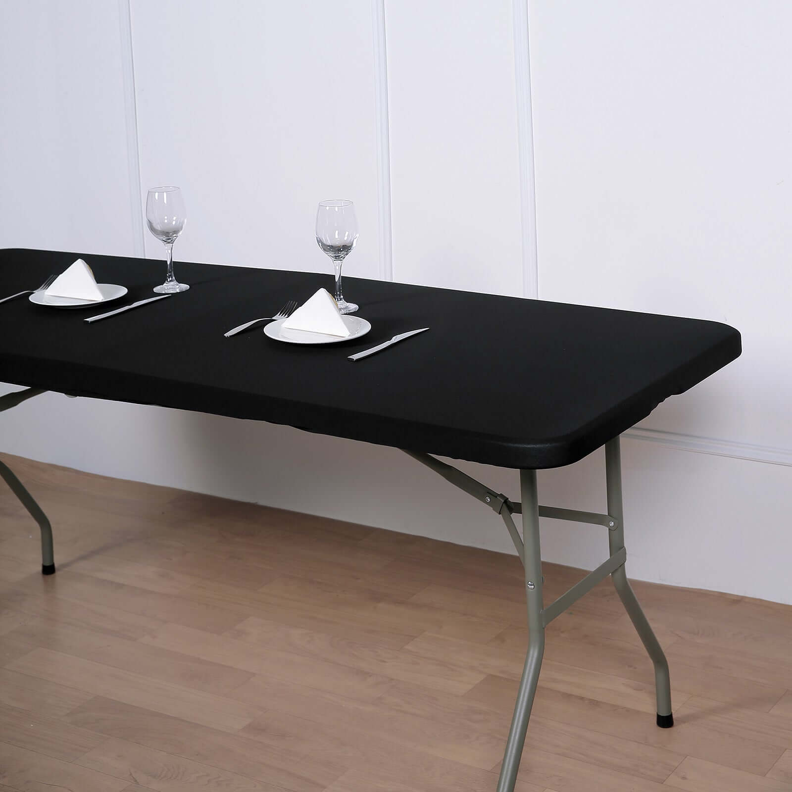 Stretch Spandex 72x30 Rectangle Tablecloth Top Cover Black - Durable Fitted Table Topper Cap