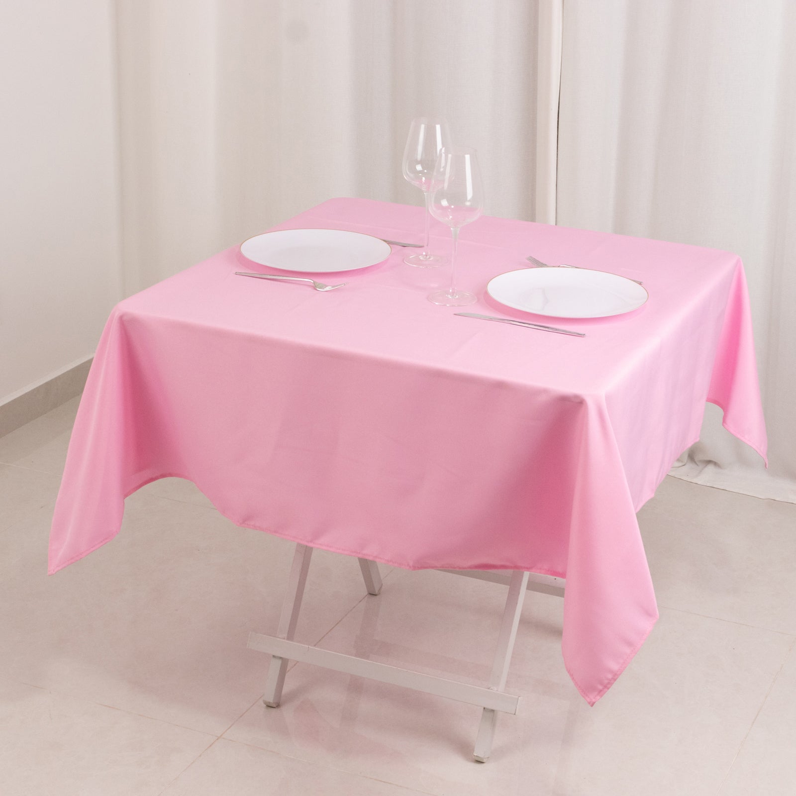 Premium Polyester 54x54 Square Tablecloth Pink - Stain and Wrinkle-Resistant 220GSM Table Cover