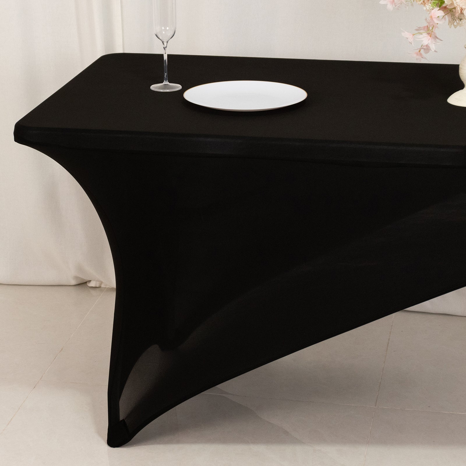 Stretch Spandex 72x30 Rectangle Table Cover Black/White Cross Over Design - Versatile & Sleek Two-Piece Fitted Tablecloth with Elastic Foot Pockets