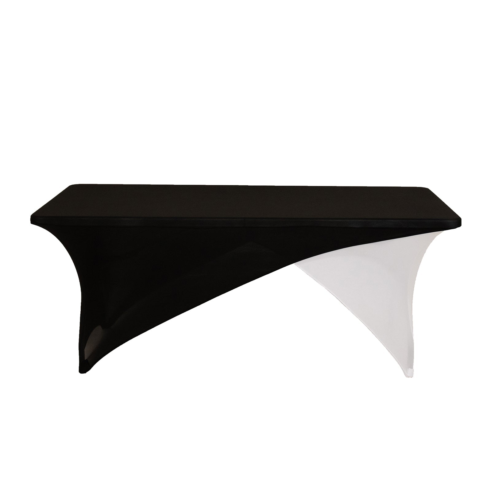 Stretch Spandex 72x30 Rectangle Table Cover Black/White Cross Over Design - Versatile & Sleek Two-Piece Fitted Tablecloth with Elastic Foot Pockets