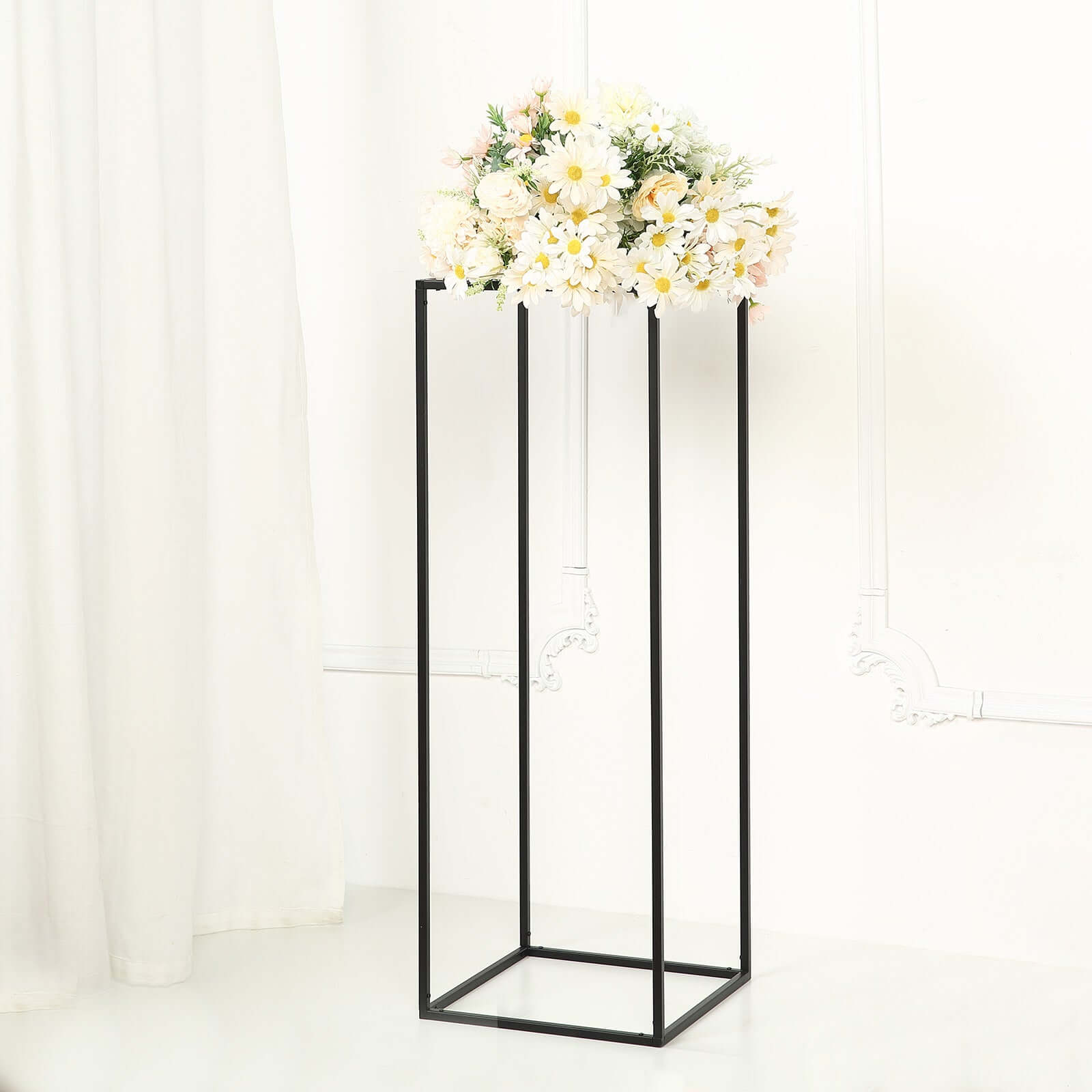 2-Pack Wedding Flower Stand Black Metal Geometric Column Frame Rectangular - Versatile Floral Pedestal for Sophisticated Arrangements 32