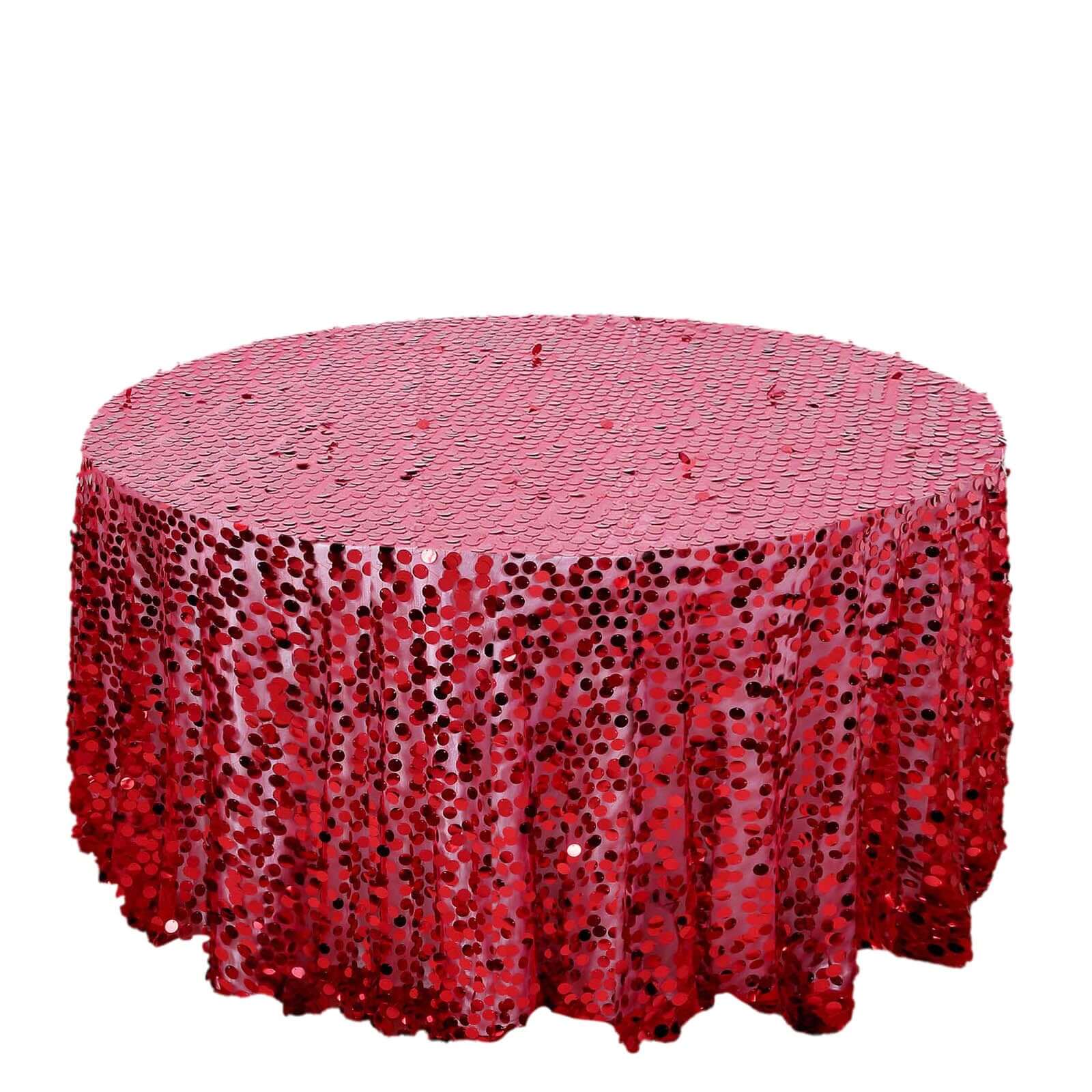 Sequin 120 Round Tablecloth Red - Seamless Big Payette Design Table Cover