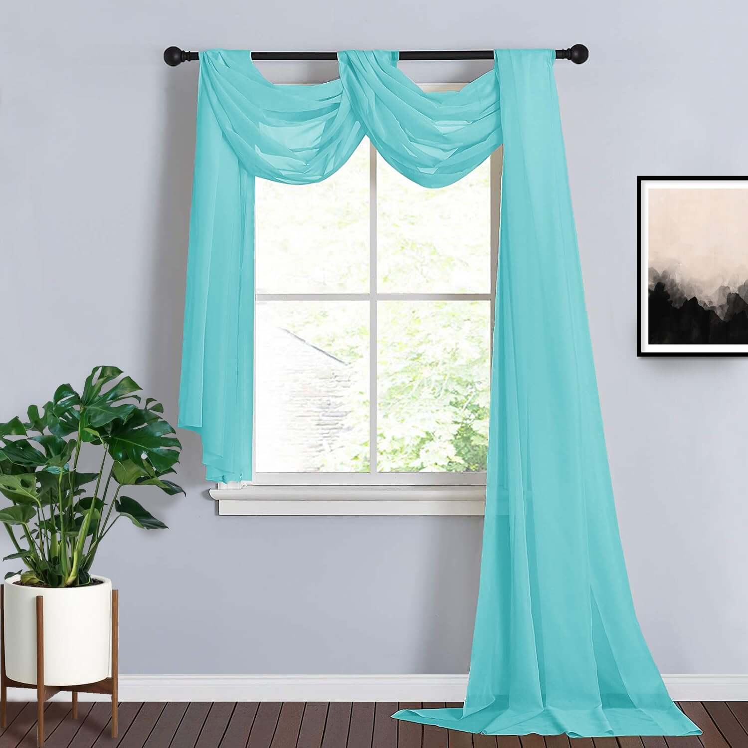 18ft Turquoise Sheer Organza Wedding Arch Drapery Fabric, Window Scarf Valance