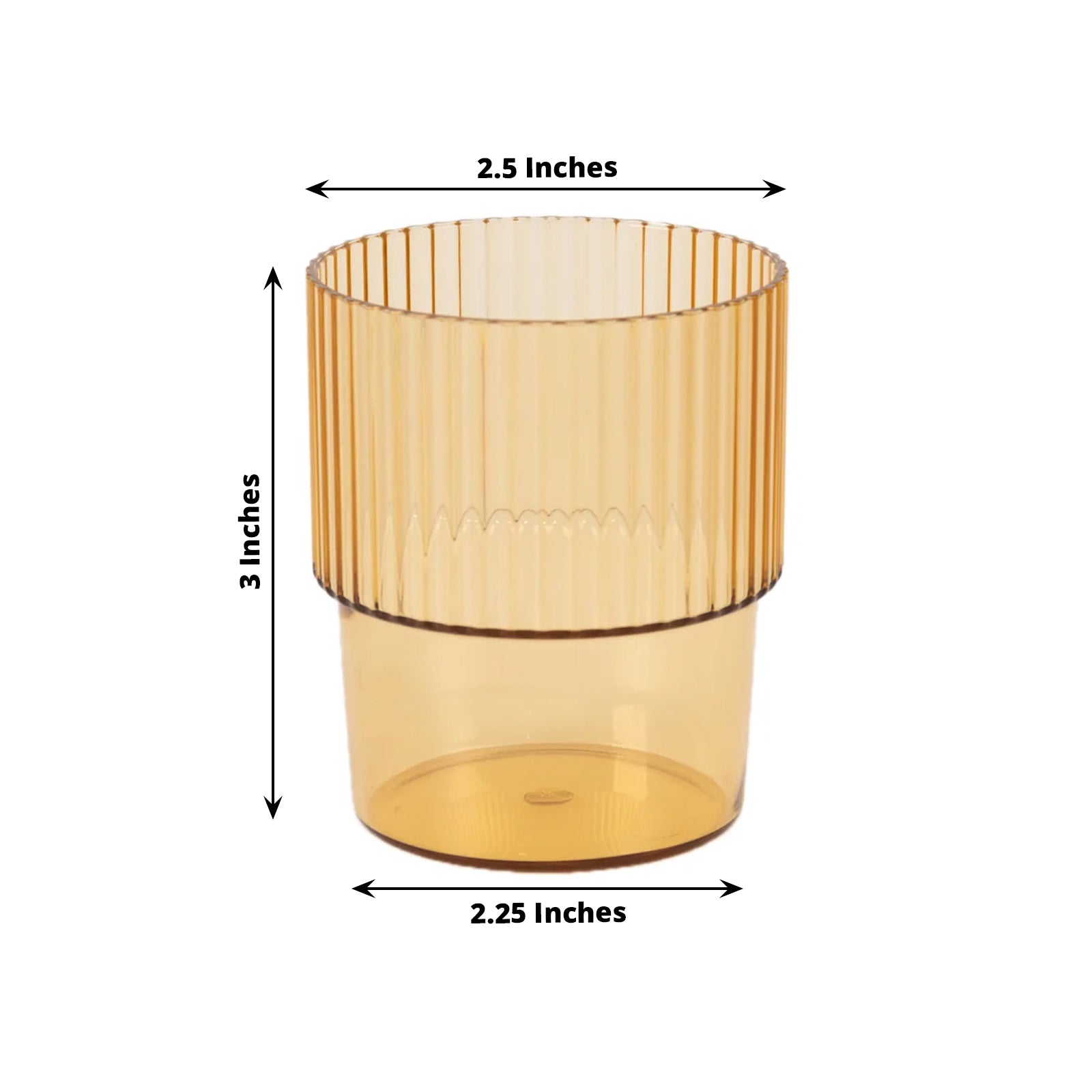 12-Pack Plastic Short Drinking Glasses Amber Gold Ribbed Pattern Stackable - Reusable Tumblers 7oz