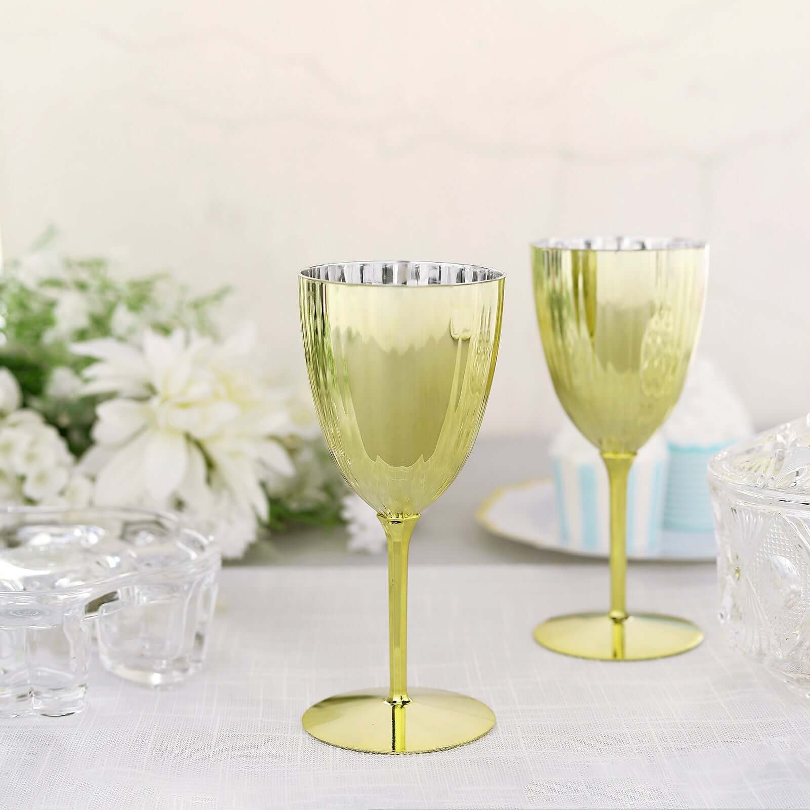 6-Pack Plastic Wine Glasses in Metallic Gold - Classy Disposable Goblets for Parties, Receptions & Banquets 8oz