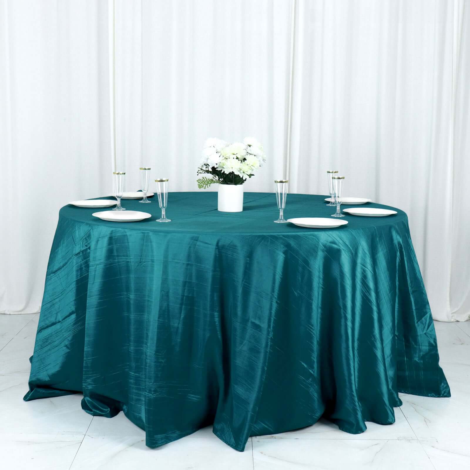Taffeta 132 Round Tablecloth Peacock Teal - Seamless Accordion Crinkle Table Cover