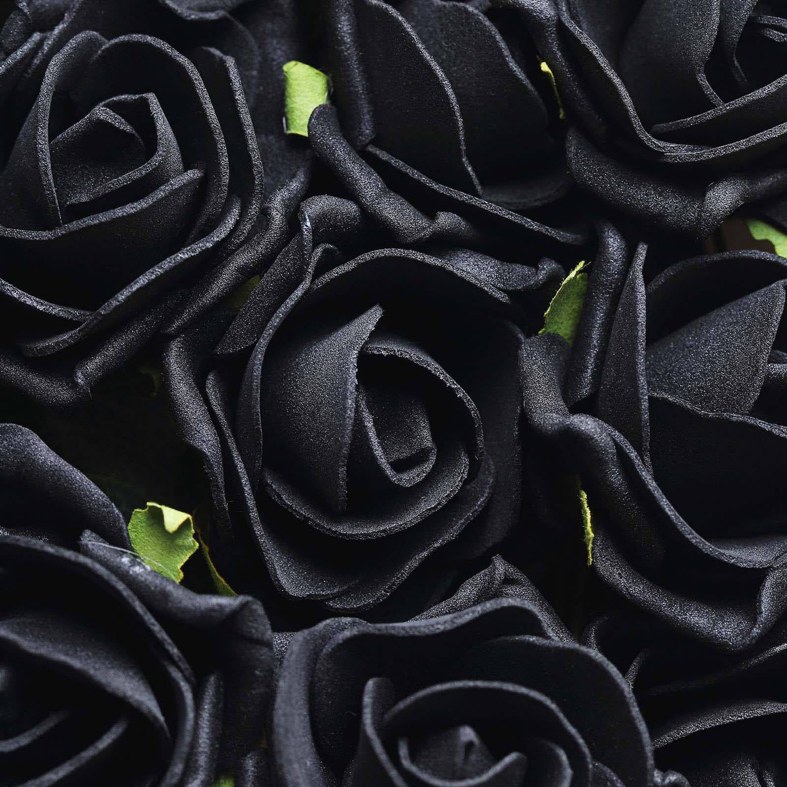 24 Roses 2 Black Artificial Foam Flowers With Stem Wire and Leaves