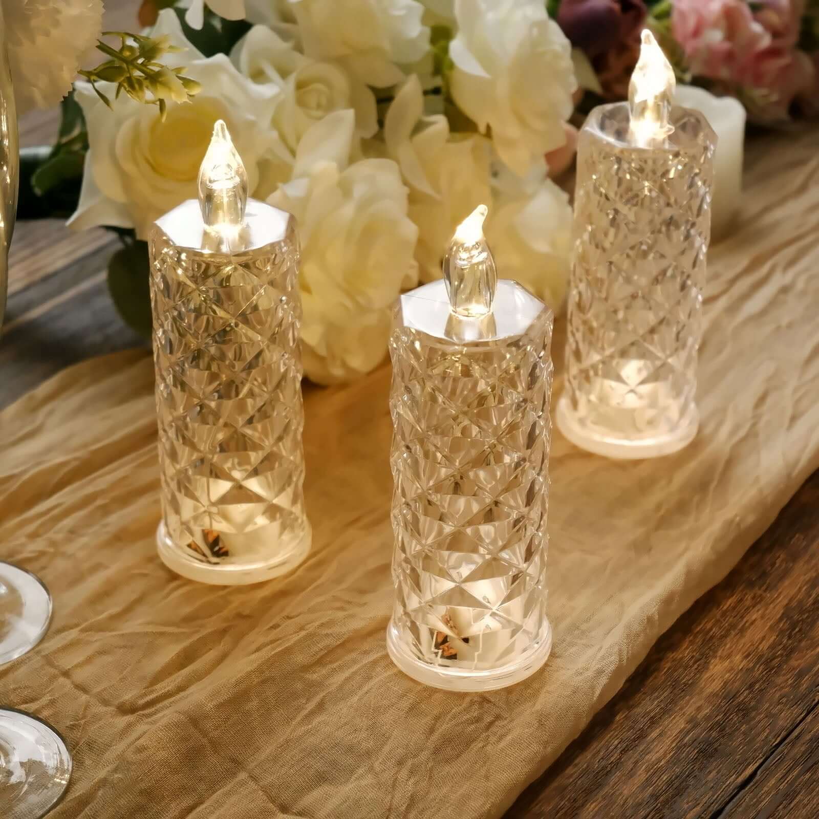 3-Pack LED Flameless Candle Lights Rose Halo Acrylic Diamond Pattern Warm White - Pillar Lamps 6