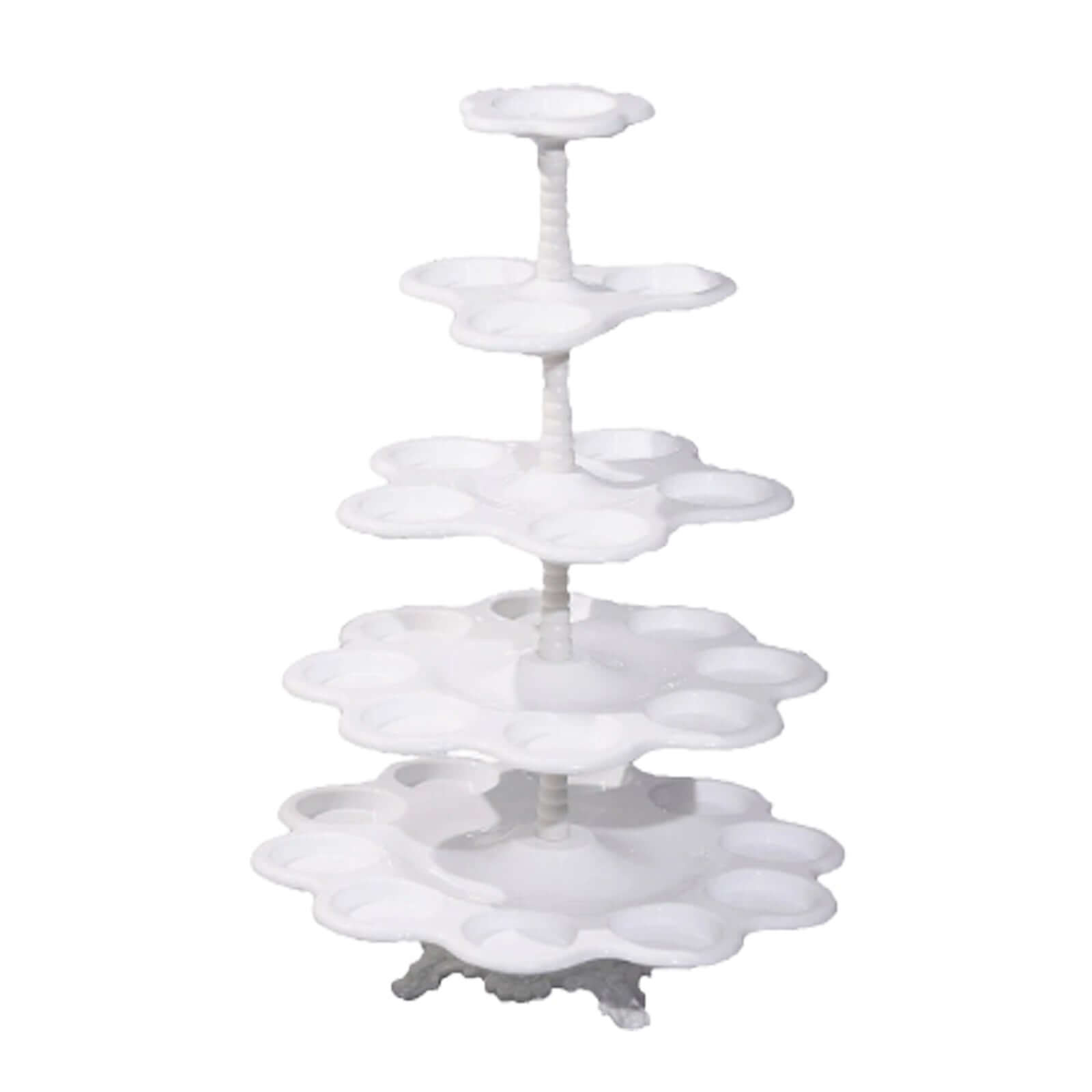 5-Tier Plastic Cupcake Holder Stand White - Dessert Tower with Scalloped Edge Design Versatile Display for Sweet Treats18