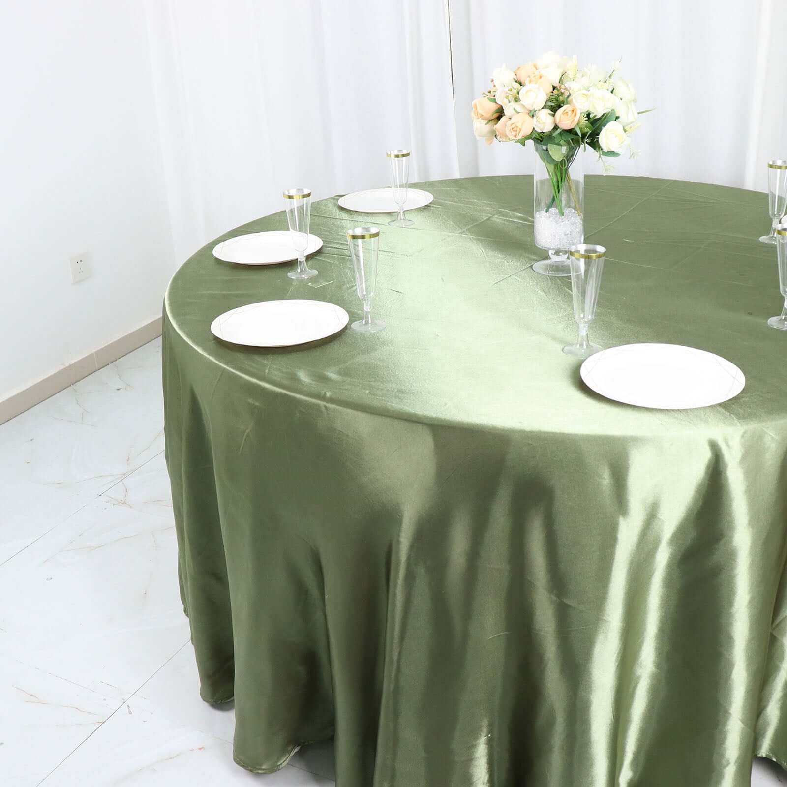 Satin 120 Round Tablecloth Dusty Sage Green - Stylish Seamless Table Cover