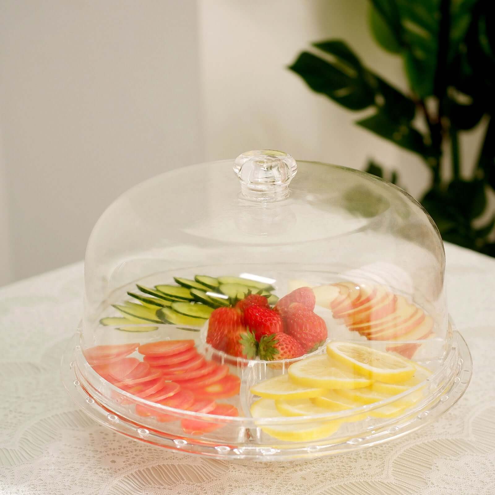 Acrylic Cake Stand with Dome Lid Clear - Multipurpose Reusable Serving Dish Platter Punch Bowl for Weddings Parties & Dessert Buffets 12