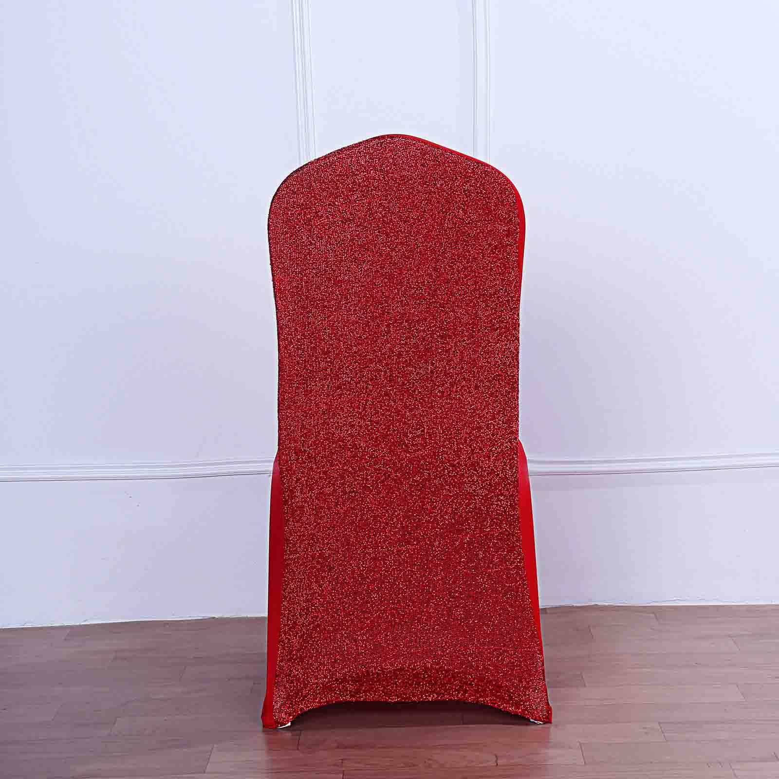 Spandex Chair Cover with Metallic Shimmer Tinsel Back for Banquet Chairs Red - Fitted Slipcover