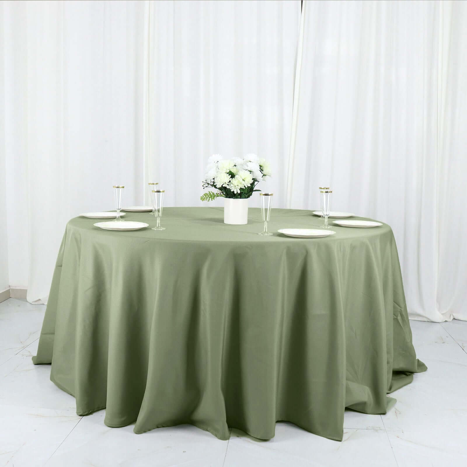 Polyester 132 Round Tablecloth Dusty Sage Green - Seamless Chic Table Cover