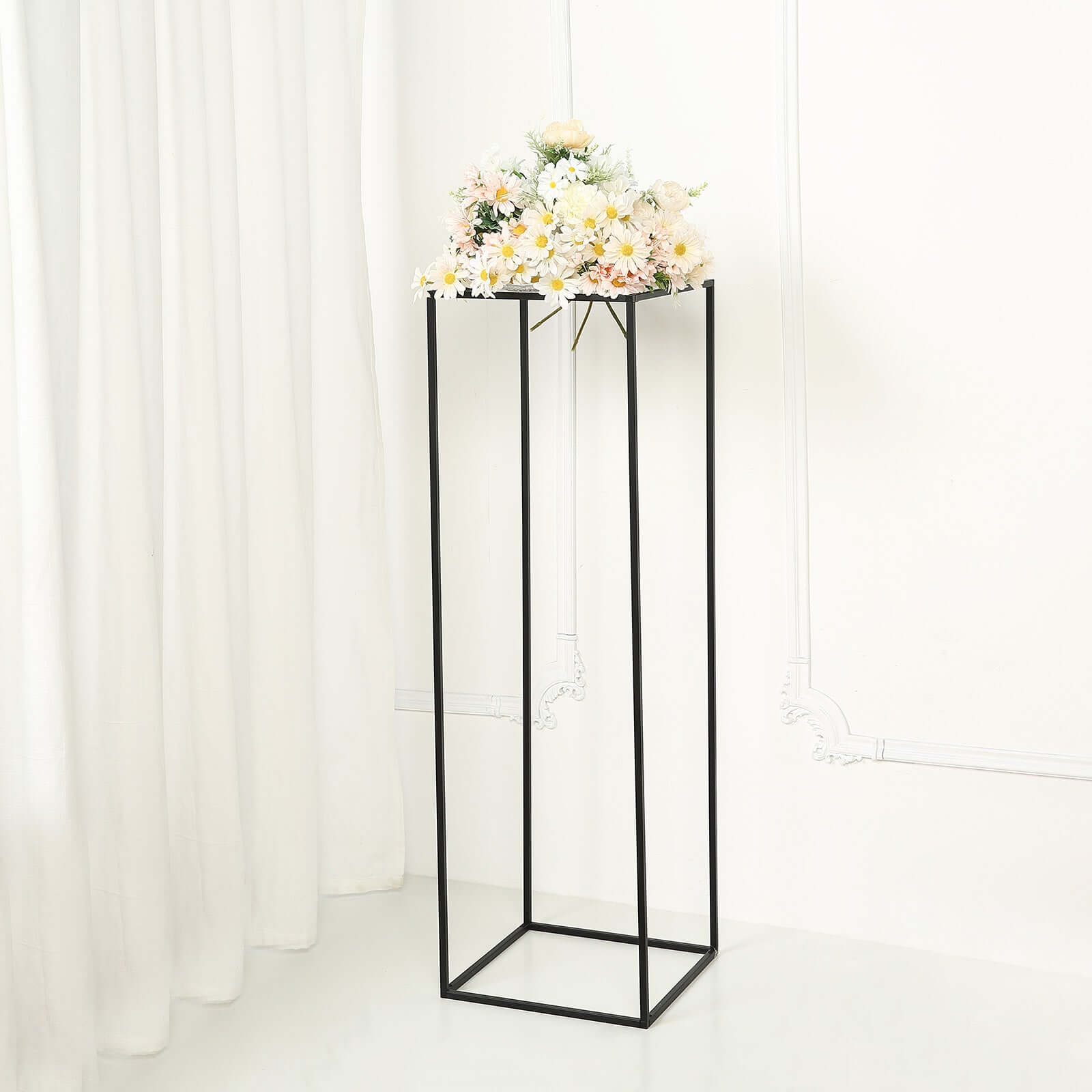 2-Pack Wedding Flower Stand Matte Black Metal Geometric Column Frame Rectangular - Versatile Floral Pedestal for Sophisticated Arrangements 40