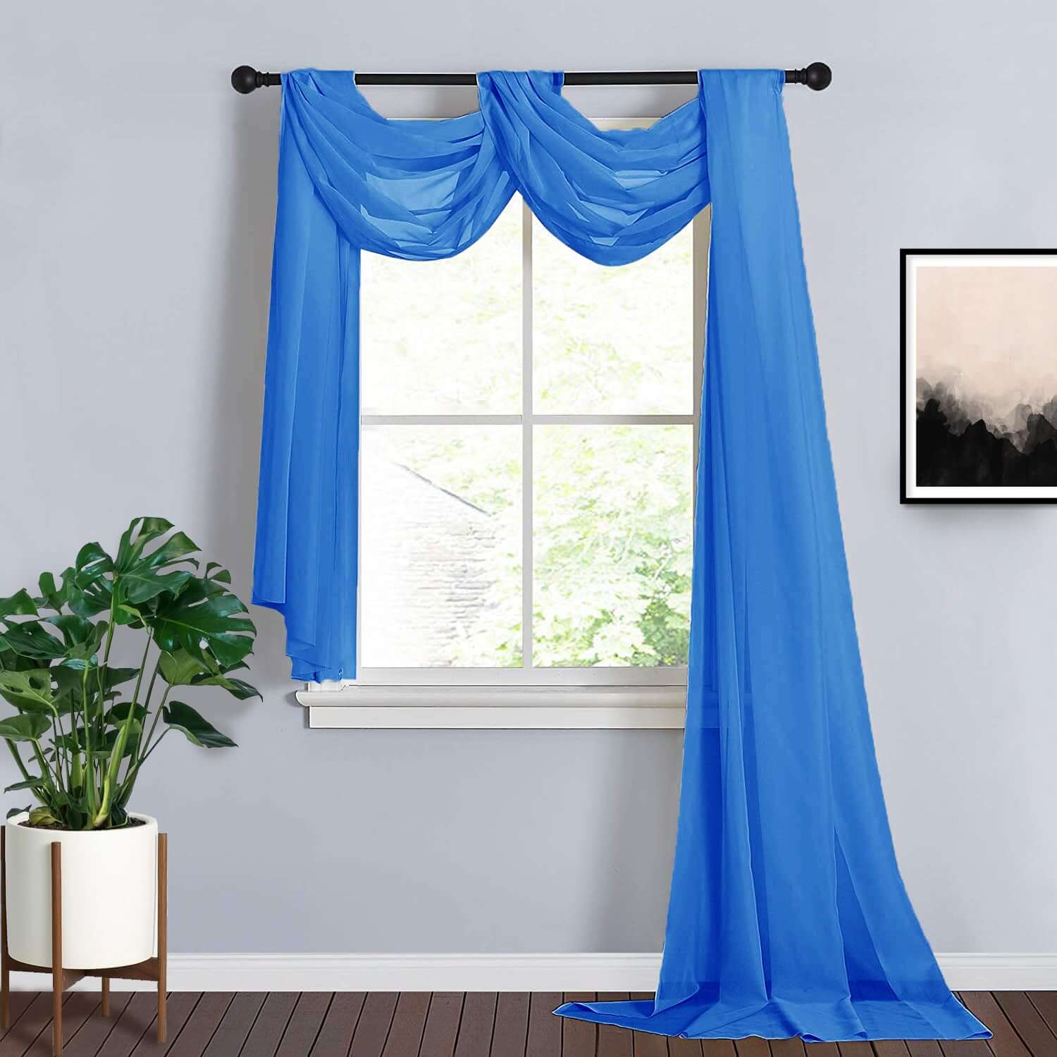 18ft Royal Blue Sheer Organza Wedding Arch Drapery Fabric, Window Scarf Valance