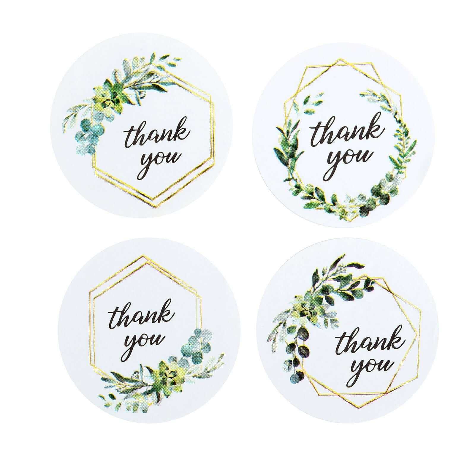 500Pcs 1.5 Thank You Gold and Green Leaf Frame Stickers Roll Décor, Labels and Seals For DIY Envelope - Round