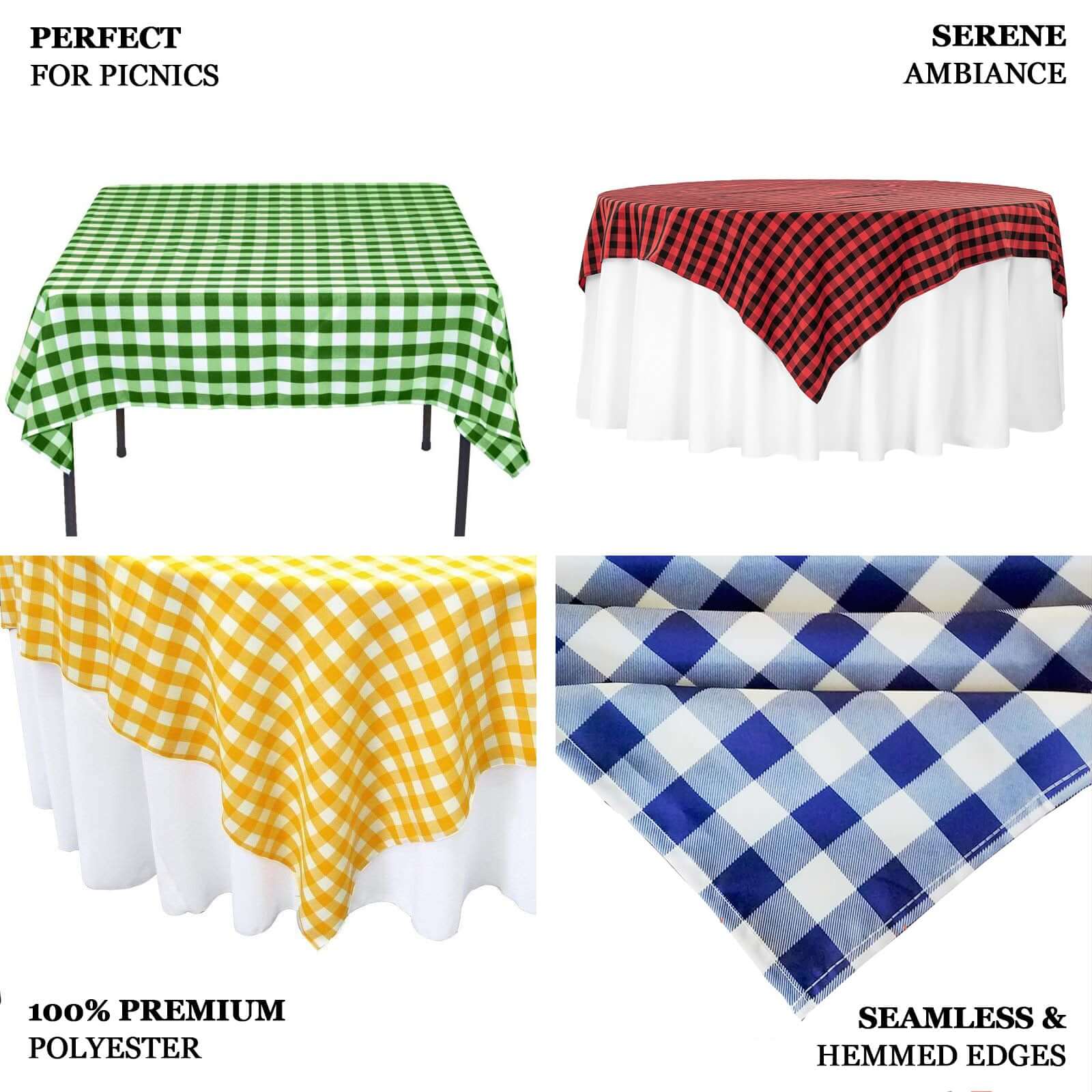 Polyester 54x54 Square Tablecloth White/Navy Blue - Checkered Buffalo Plaid Design for Casual Table Settings