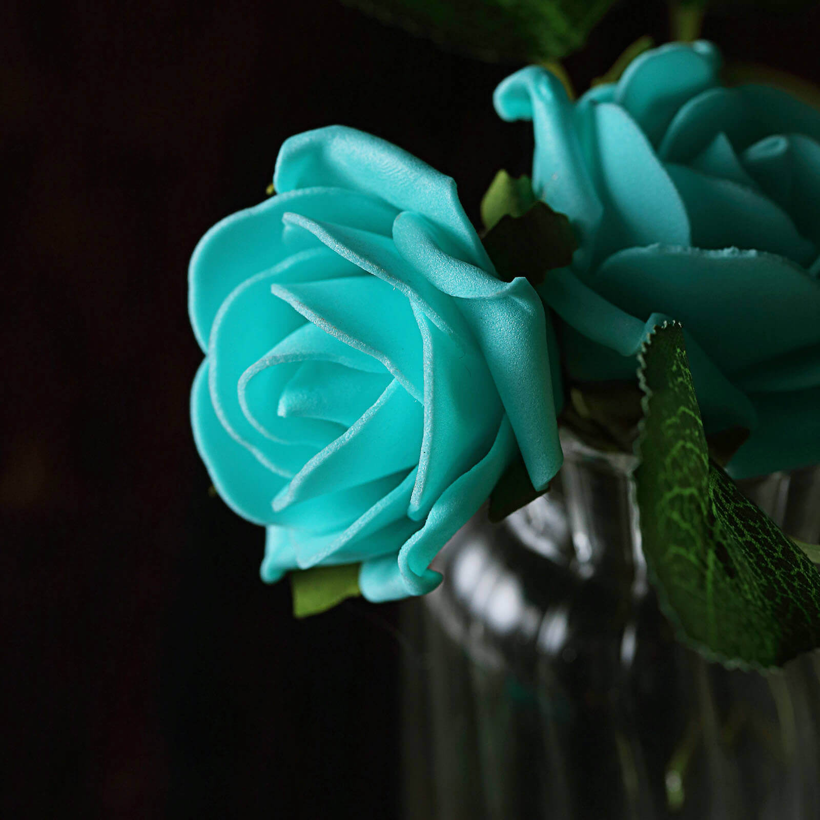 24 Roses 2 Turquoise Artificial Foam Flowers With Stem Wire and Leaves
