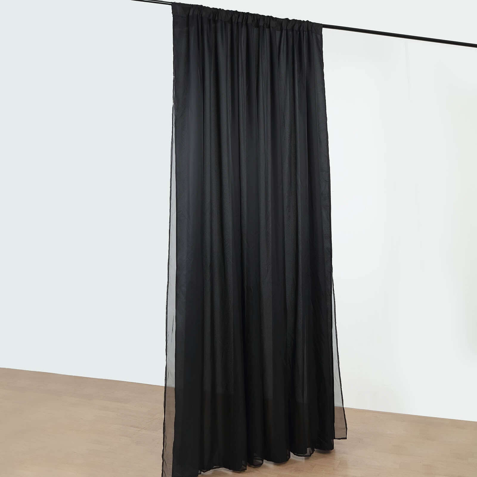 Black Chiffon Polyester Event Curtain Drapes, Dual Layer Divider Backdrop Curtain Panels with Rod Pockets - 10ftx10ft