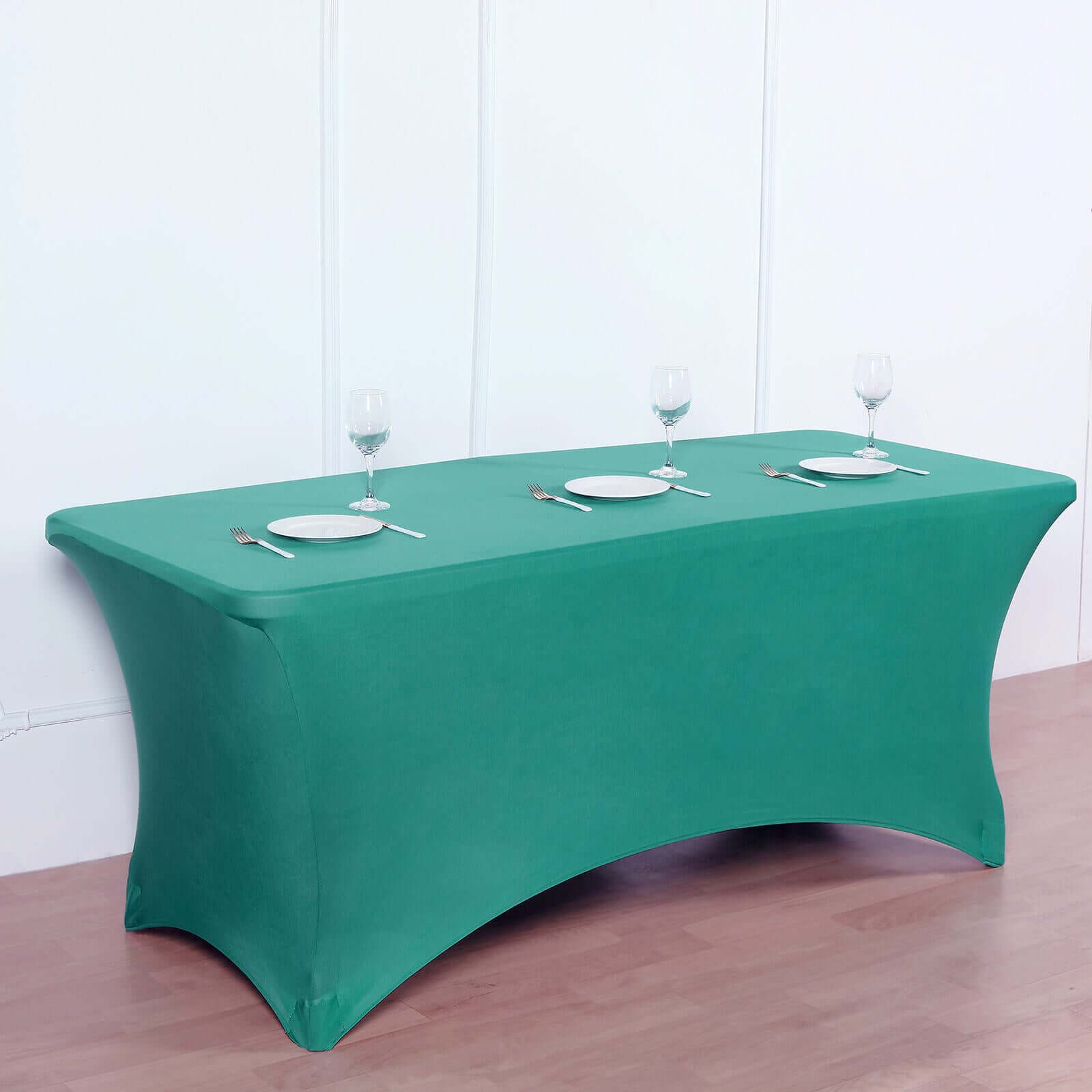 Stretch Spandex 6ft Rectangle Tablecloth Peacock Teal - Durable Form-Fitting Table Cover