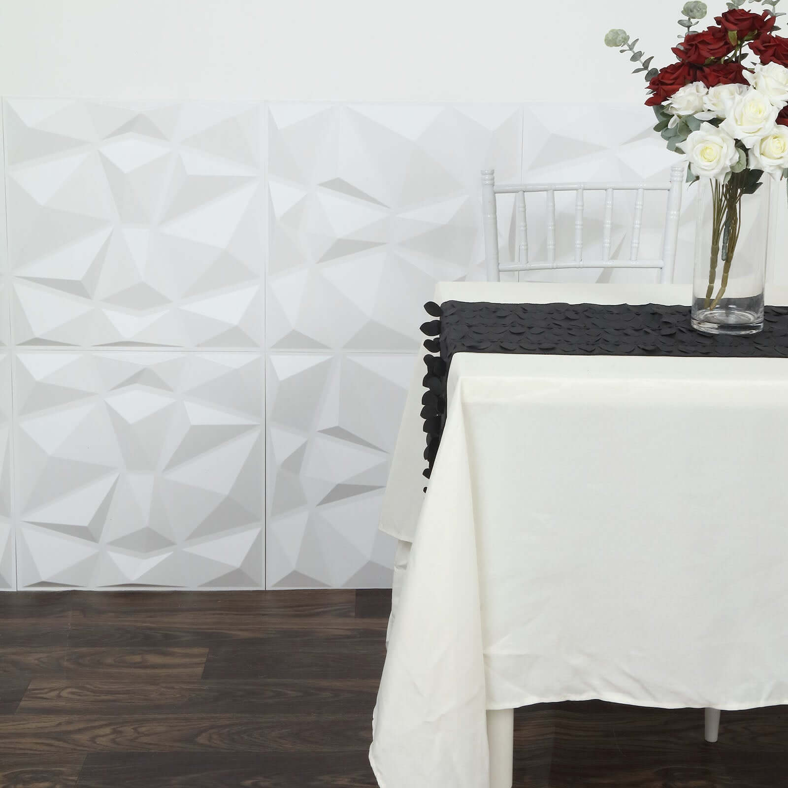 12 Pack 20x20 Matte White 3D Texture PVC Diamond Design Wall Tiles, Stick On Waterproof Wall Panels