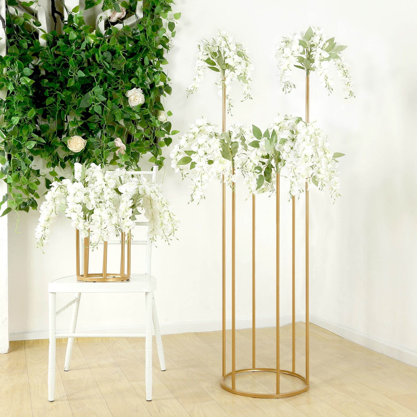 Flower Centerpiece Gold Metal Minimalist 6-Tubes Round Base Design - Single Stem Bud Vase for Arrangements 4ft