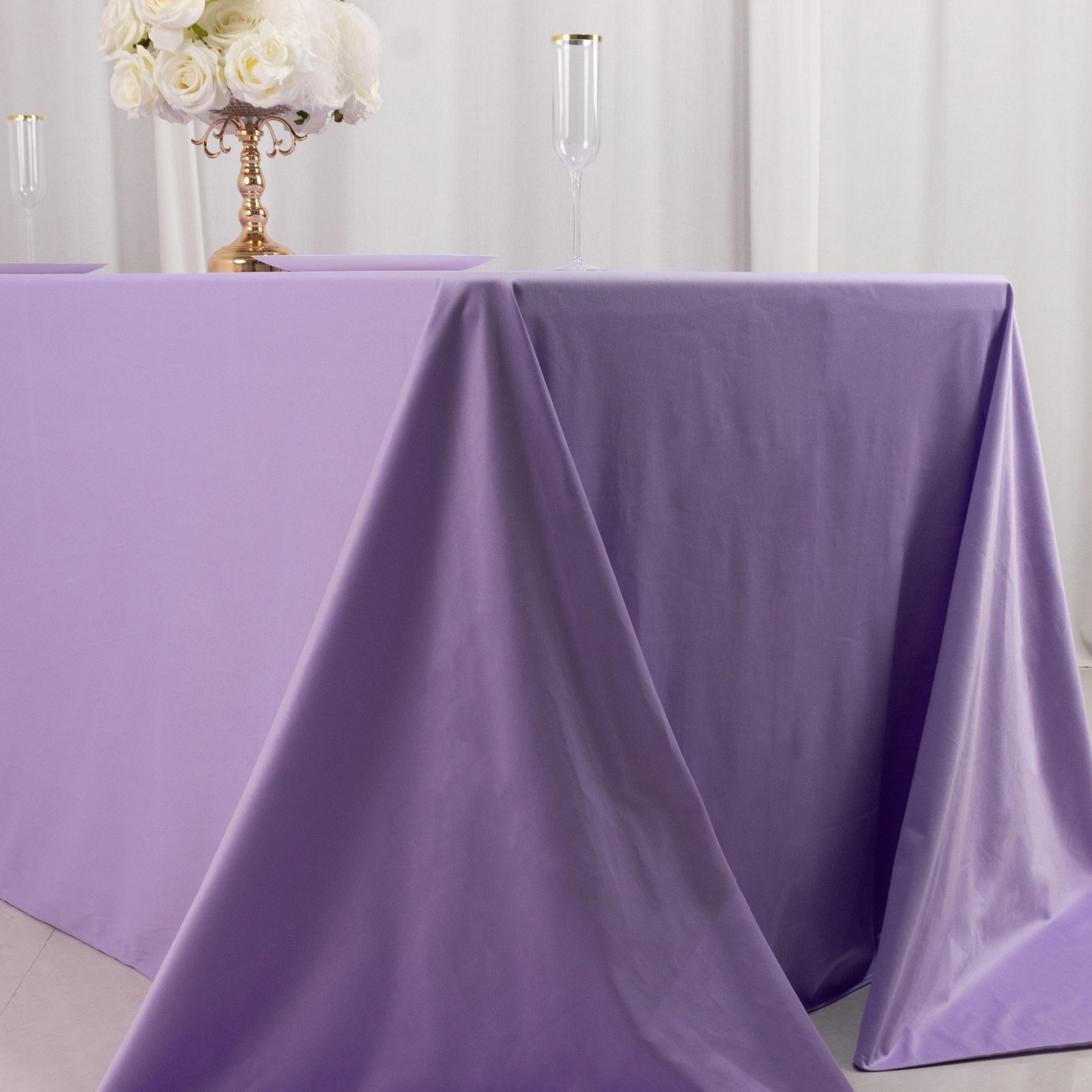 Premium Scuba Rectangular 90x132 Tablecloth Lavender Lilac - Wrinkle Free, Stain Resistant & Seamless Table Cover