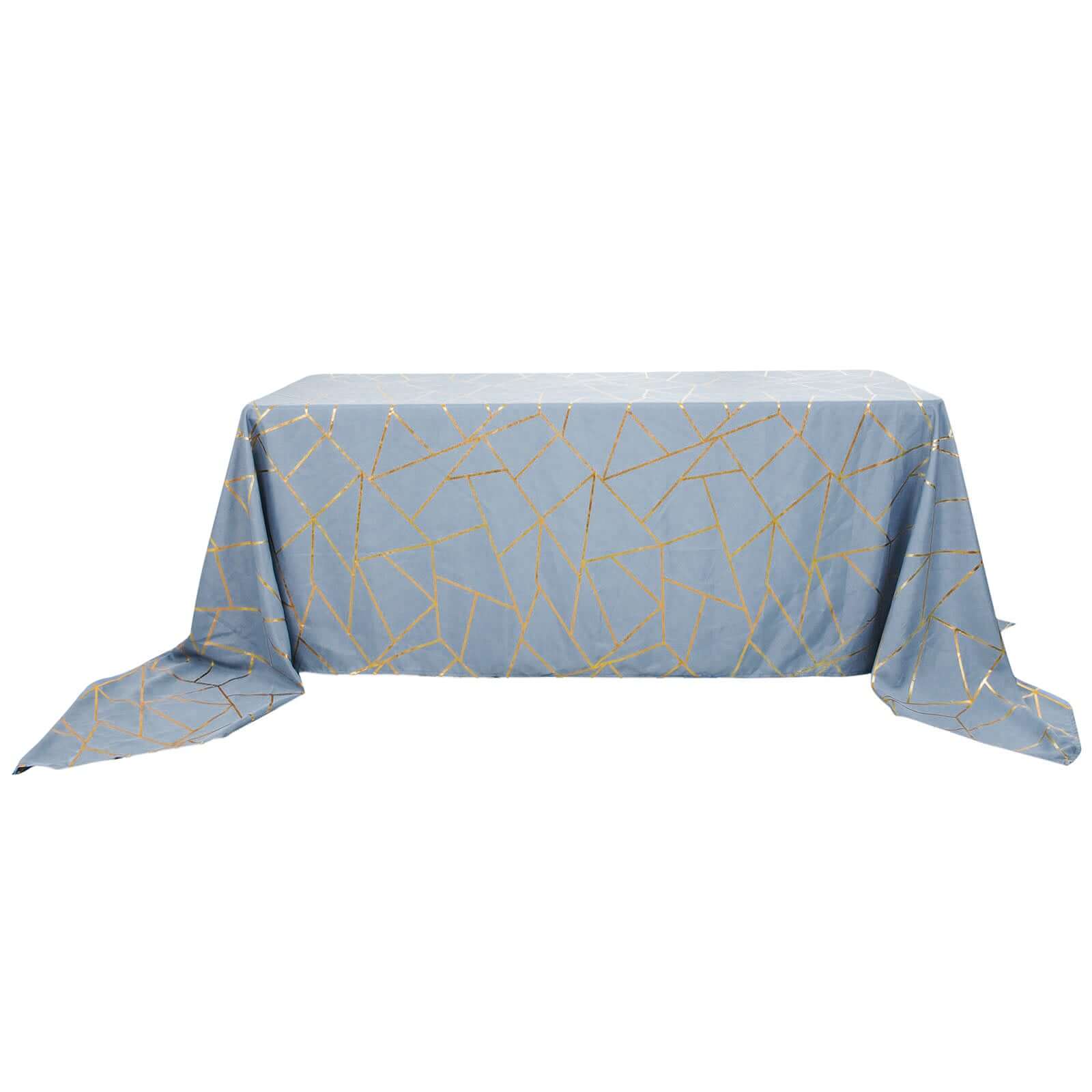 Polyester 90x156 Rectangle Tablecloth Dusty Blue Seamless with Gold Foil Geometric Pattern - Wrinkle-Resistant Seamless Table Cover for Sophisticated Events