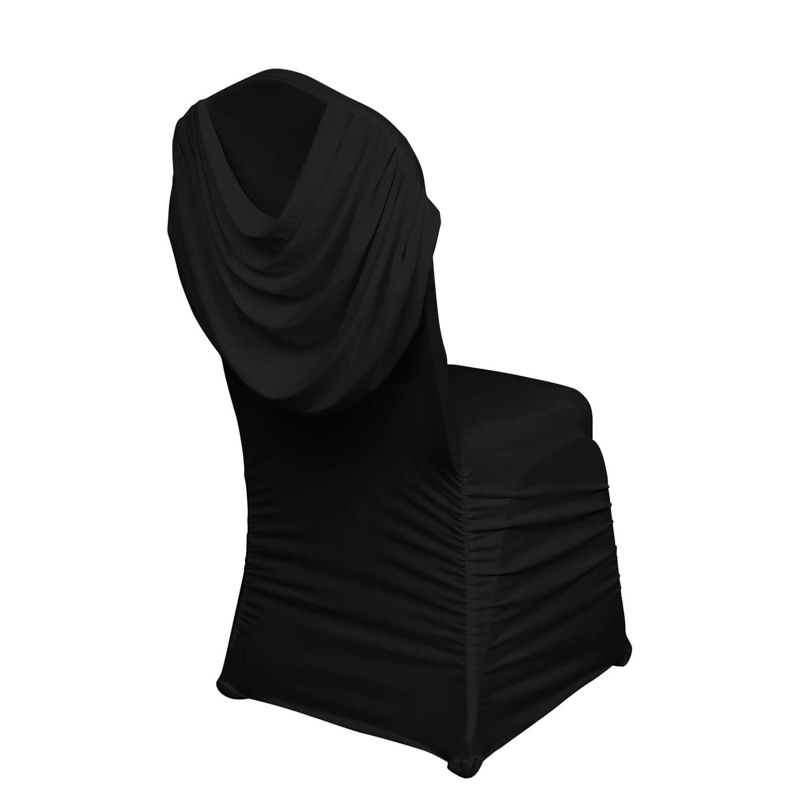 Spandex Chair Cover with Ruched Swag Back and Foot Pockets for Banquet Chairs Black - Fitted Slipcover