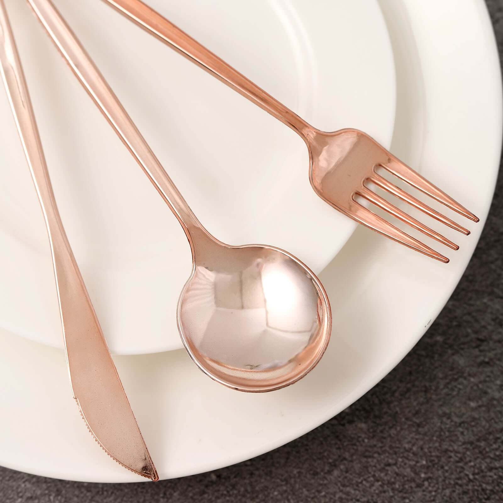 24-Pack Plastic Flatware Set with Sleek Modern Design Rose Gold - Premium Disposable Silverware 8