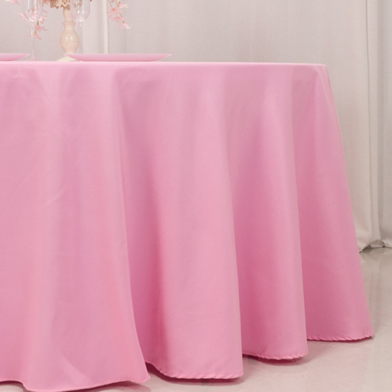 Premium Polyester 120 Round Tablecloth Pink - Seamless 220GSM Wrinkle-Resistant Table Cover